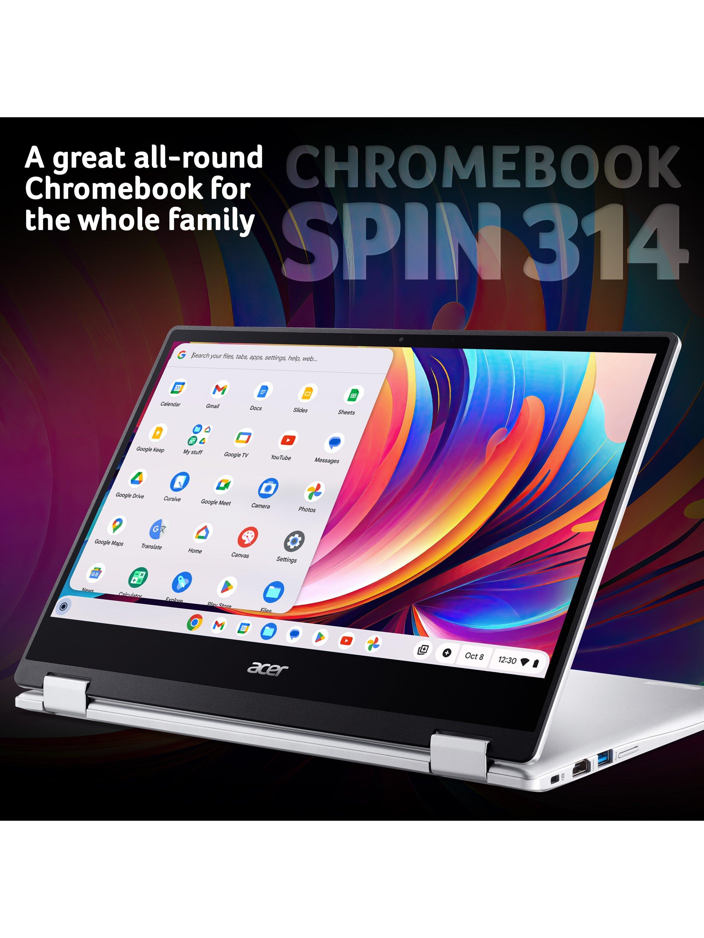 Spin 312 Chromebook Laptop, Intel N100 Processor, 4GB RAM, 128GB eMMC, 12.2” WUXGA Touchscreen, Silver