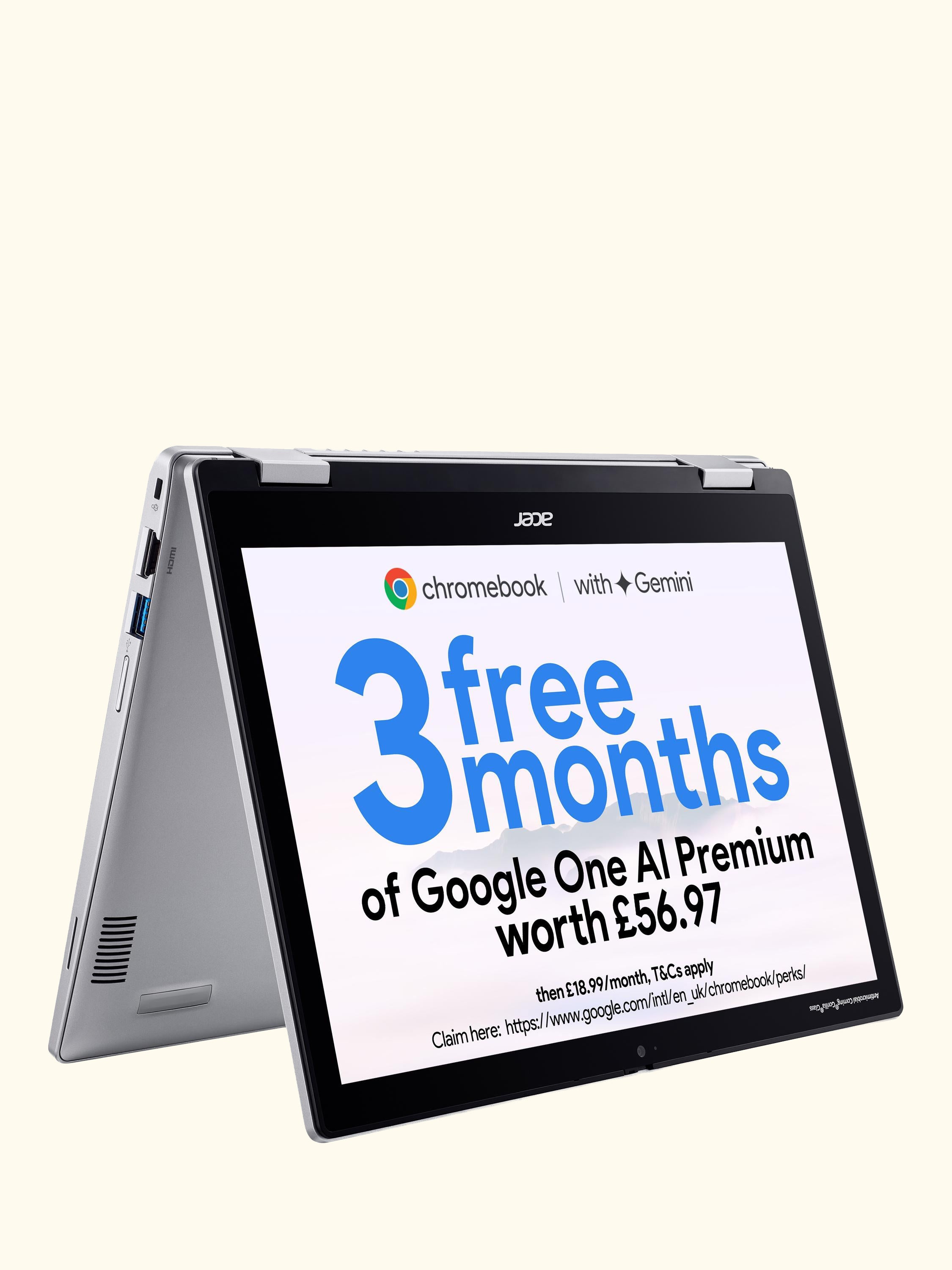 Spin 312 Chromebook Laptop, Intel N100 Processor, 4GB RAM, 128GB eMMC, 12.2” WUXGA Touchscreen, Silver