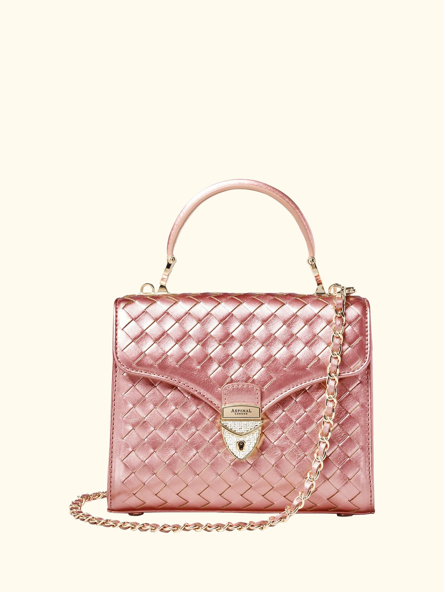 Mayfair Woven Metallic Leather Midi Top Handle Bag