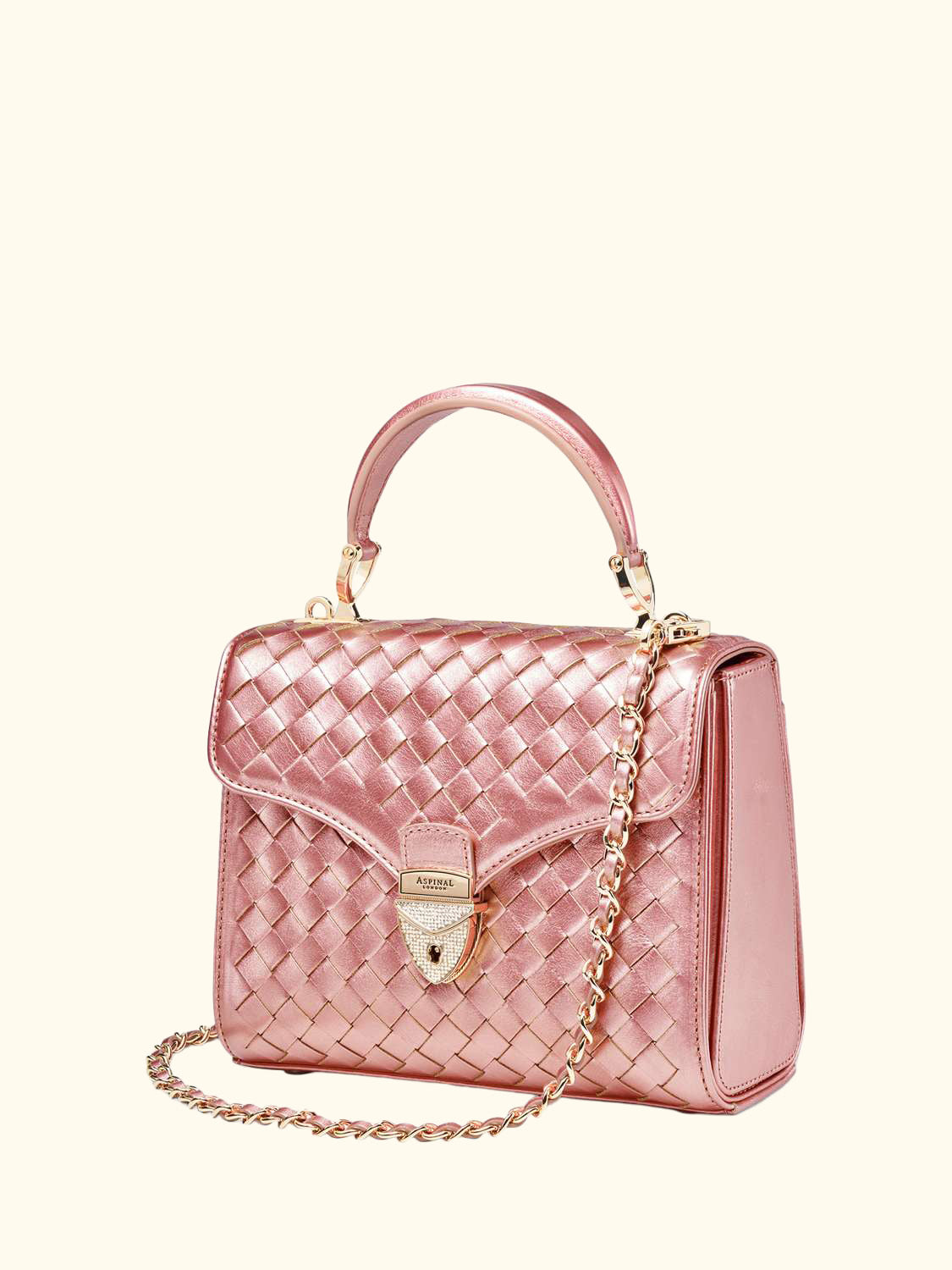 Mayfair Woven Metallic Leather Midi Top Handle Bag