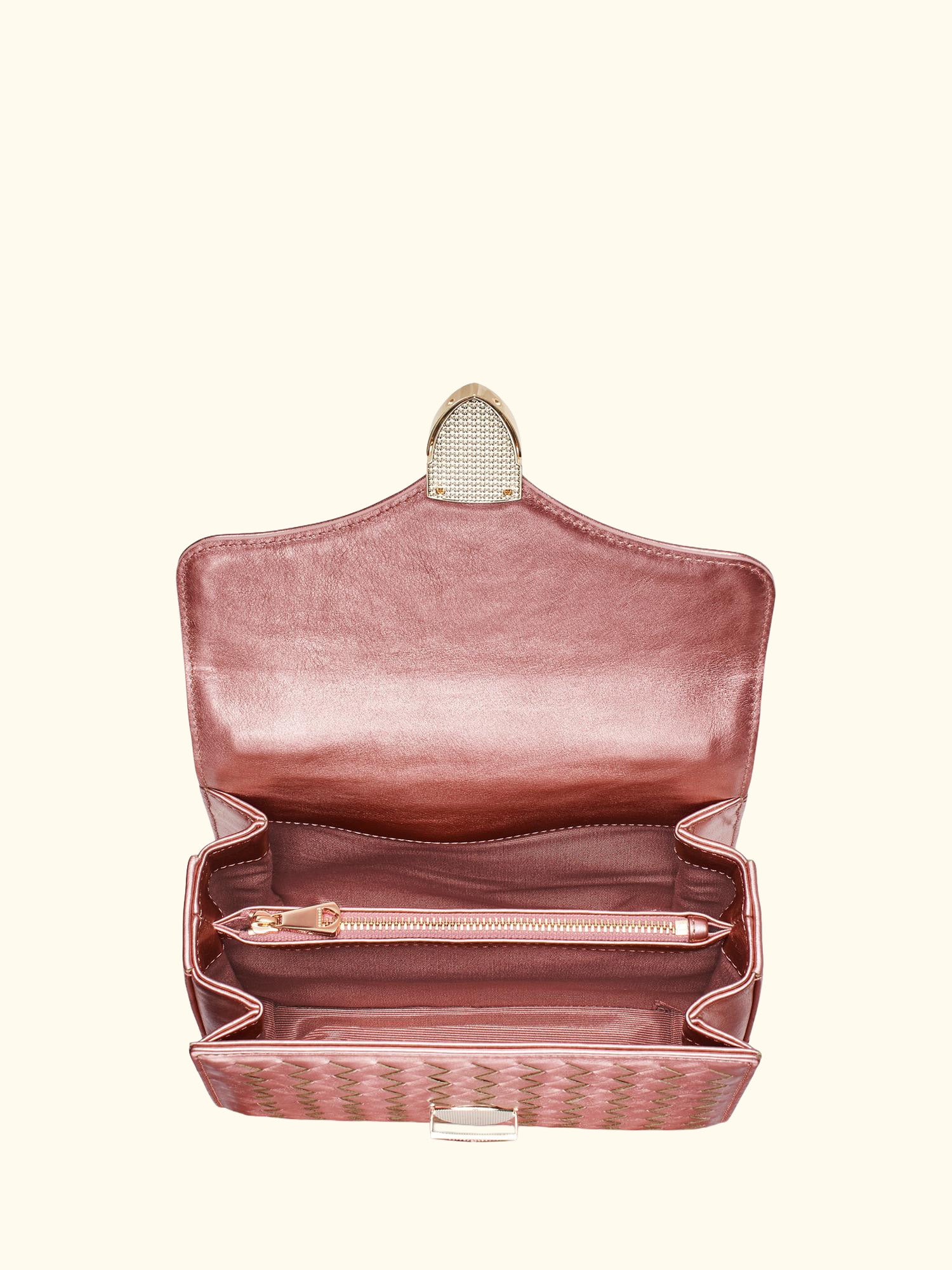 Mayfair Woven Metallic Leather Midi Top Handle Bag