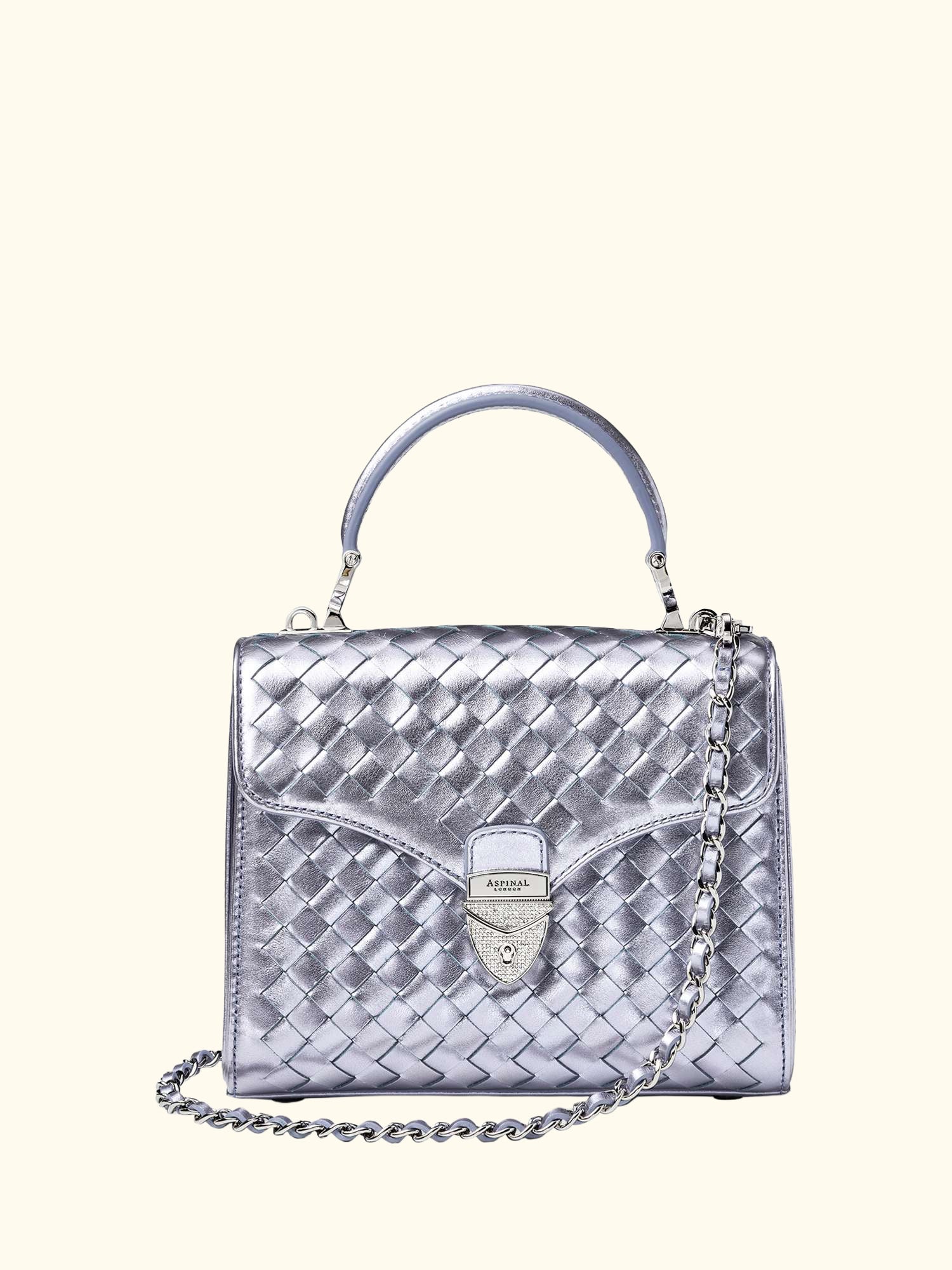 Mayfair Woven Metallic Leather Midi Top Handle Bag