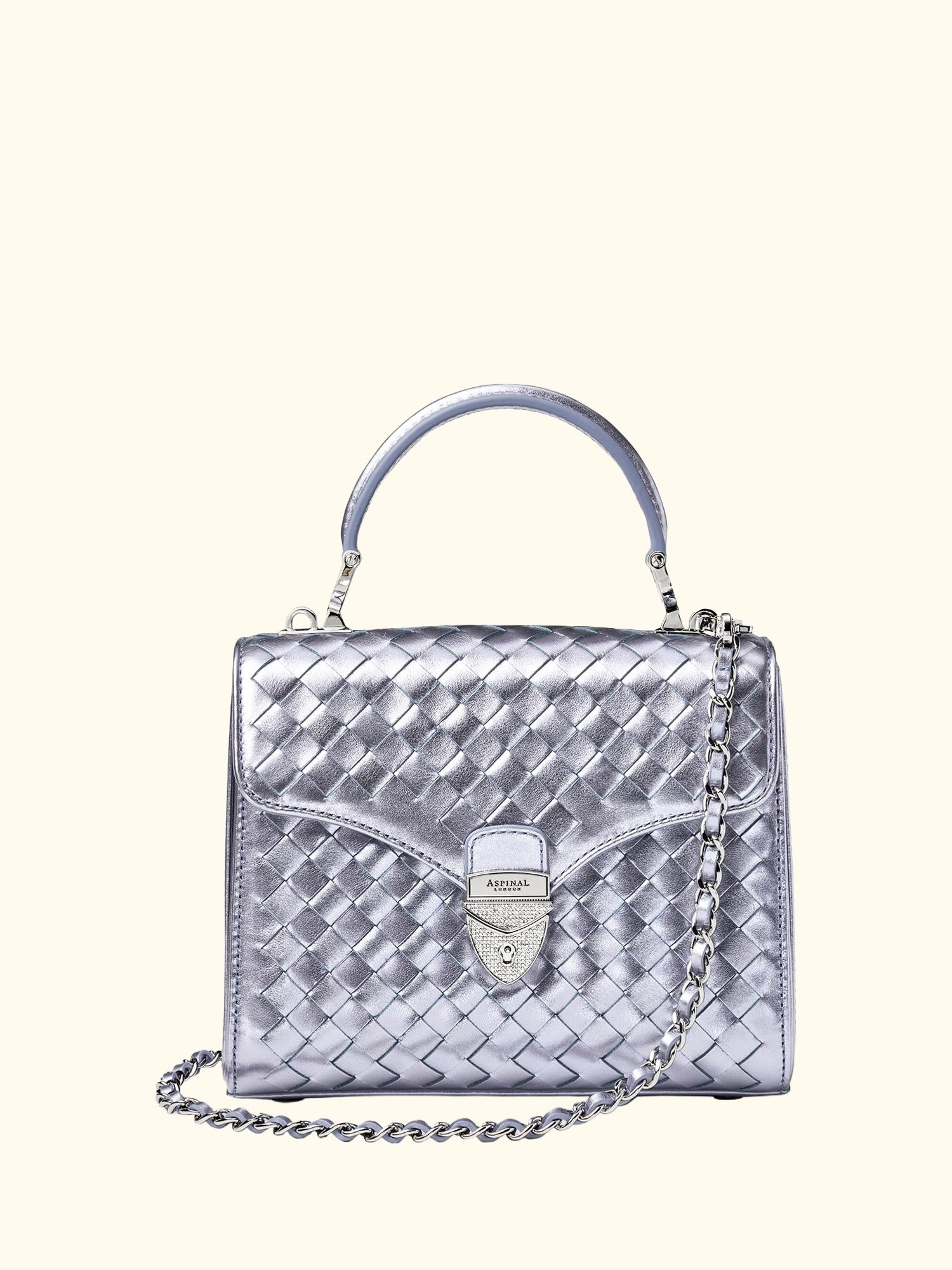 Mayfair Woven Metallic Leather Midi Top Handle Bag
