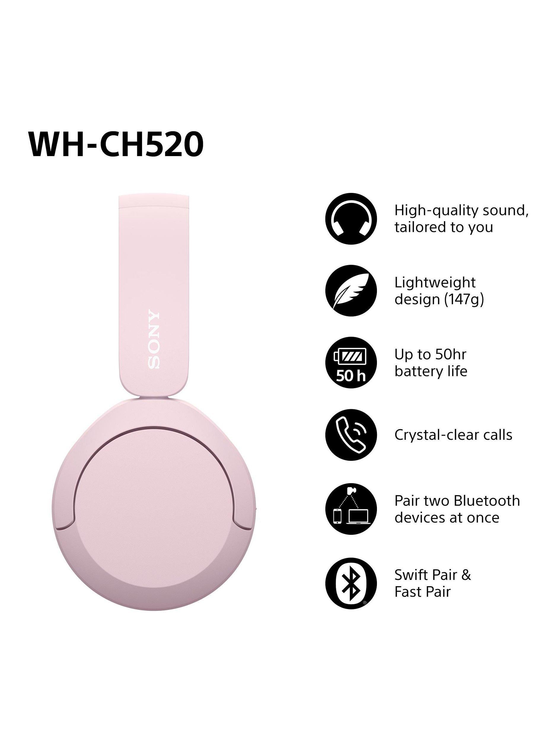 WH-CH520 Bluetooth Wireless On-Ear Headphones with Mic/Remote