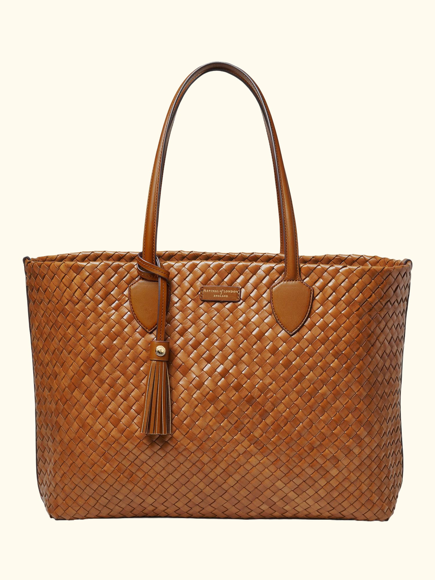 Island Woven Leather Large Tote Bag, Tan