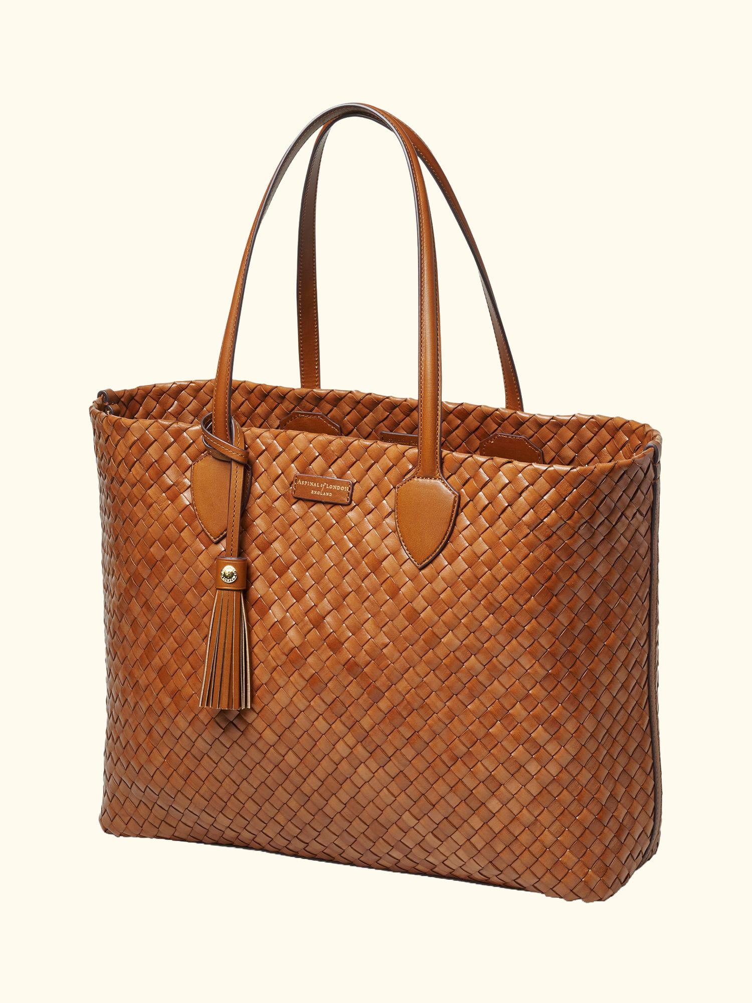 Island Woven Leather Large Tote Bag, Tan