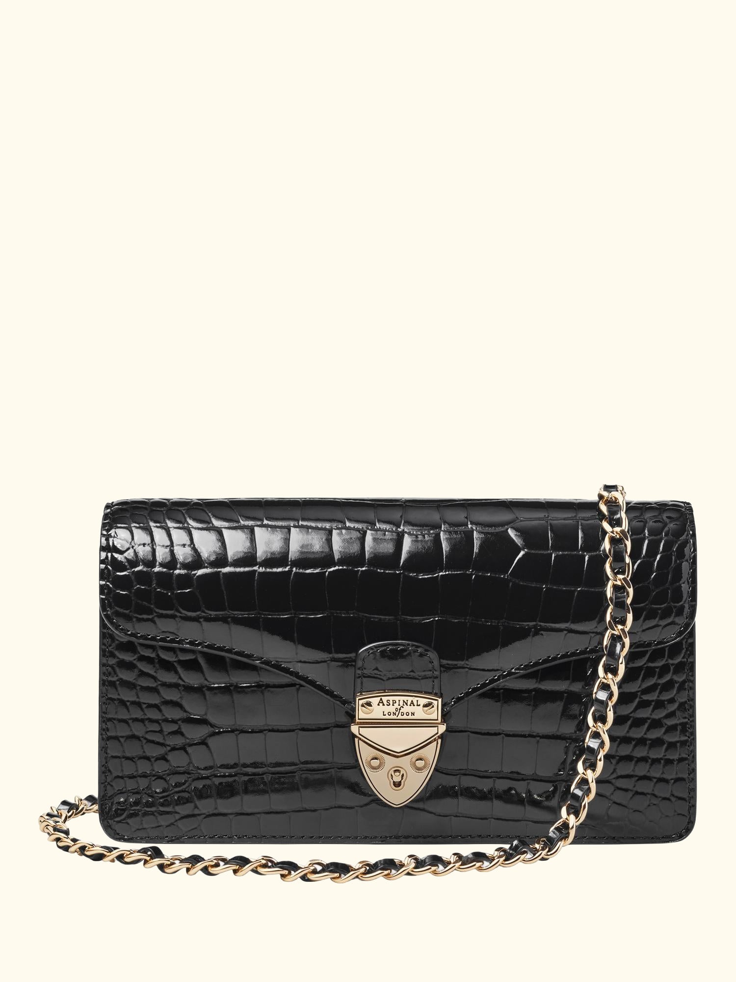 Mayfair Leather Patent Croc Clutch Bag, Black