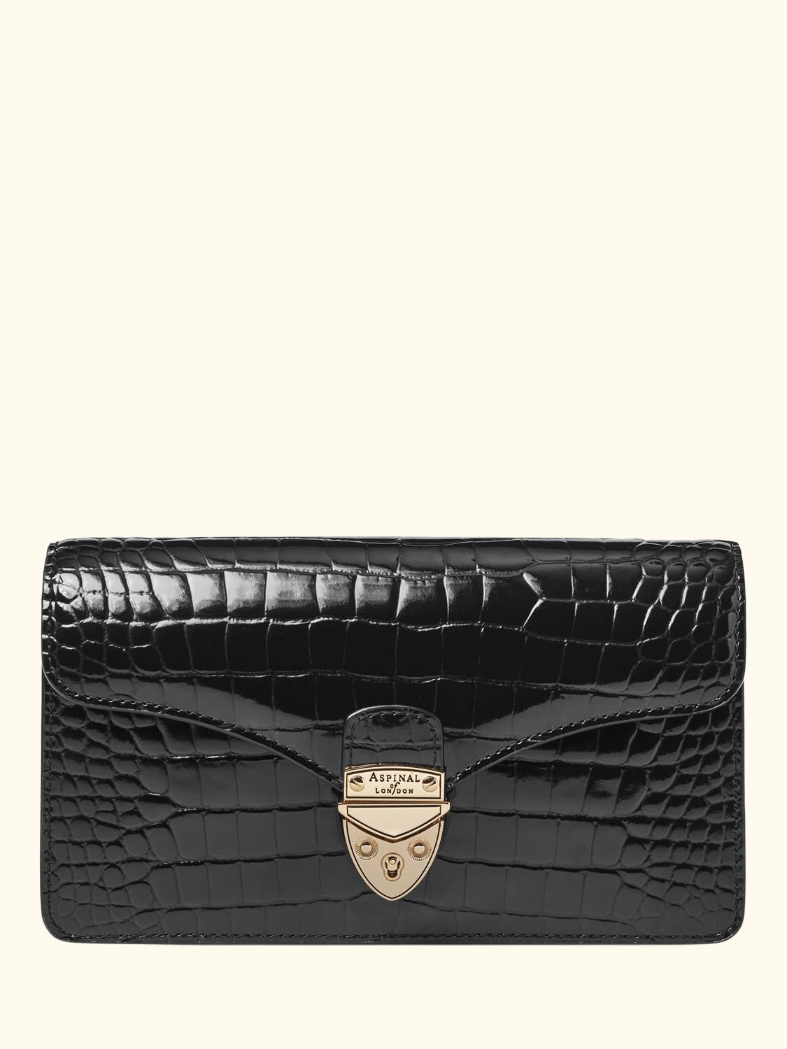 Mayfair Leather Patent Croc Clutch Bag, Black