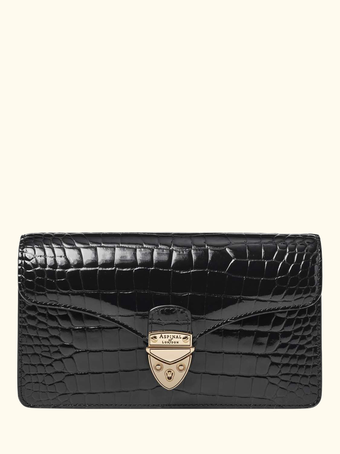 Mayfair Leather Patent Croc Clutch Bag, Black
