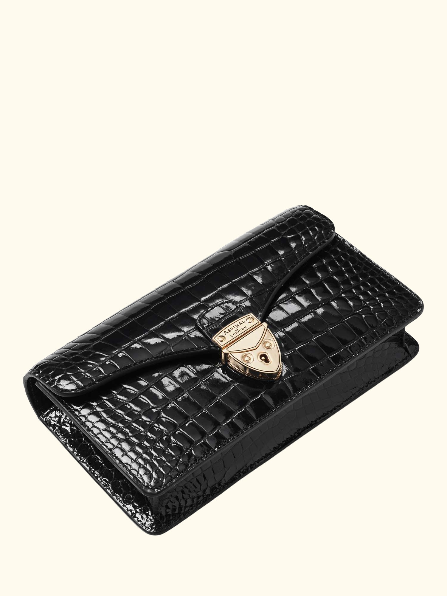 Mayfair Leather Patent Croc Clutch Bag, Black
