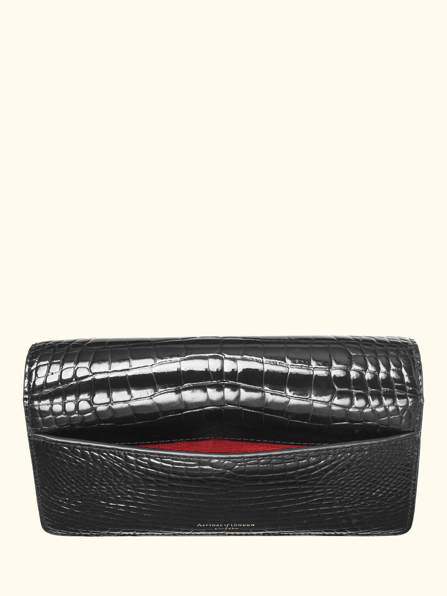 Mayfair Leather Patent Croc Clutch Bag, Black