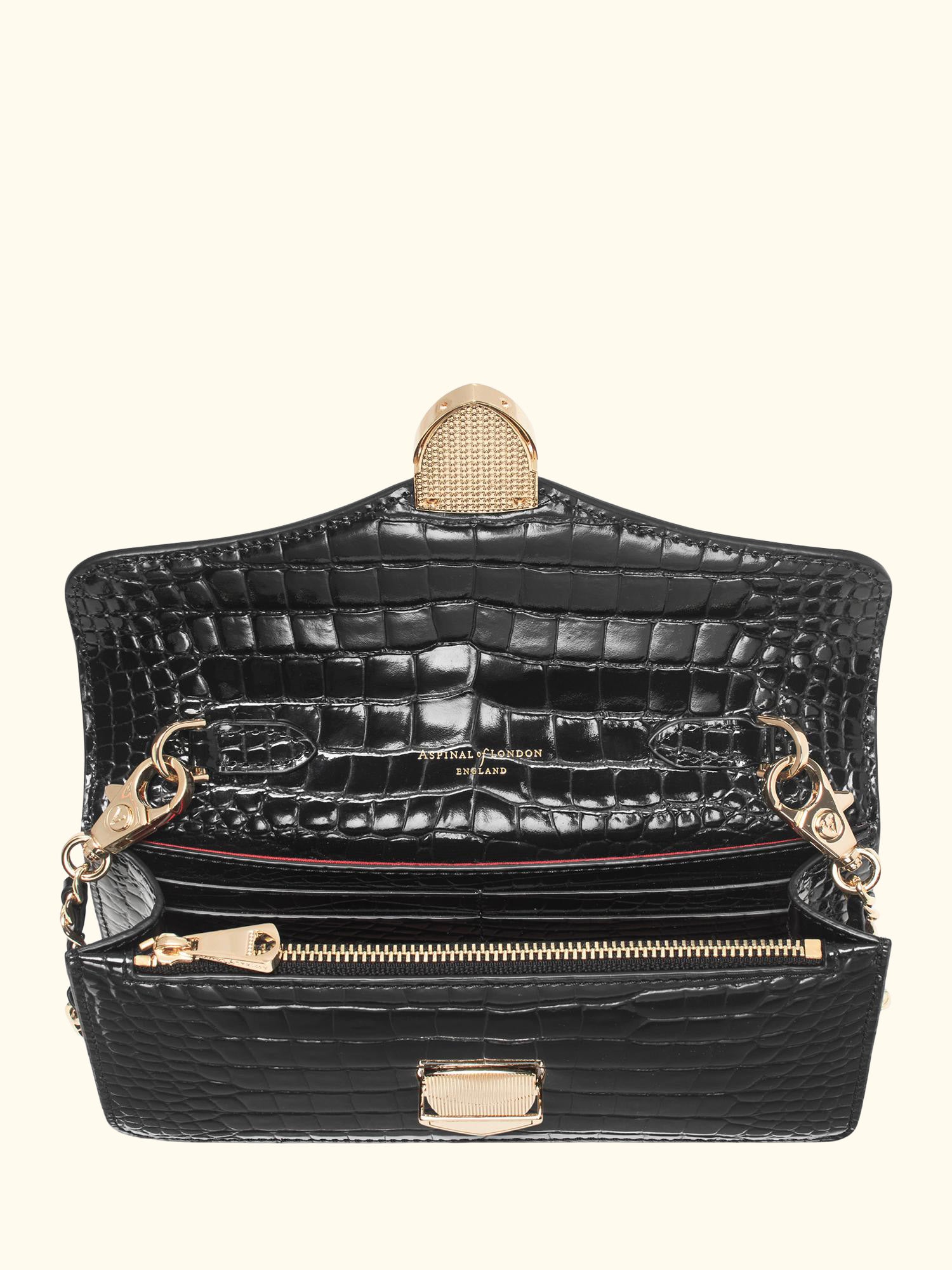 Mayfair Leather Patent Croc Clutch Bag, Black