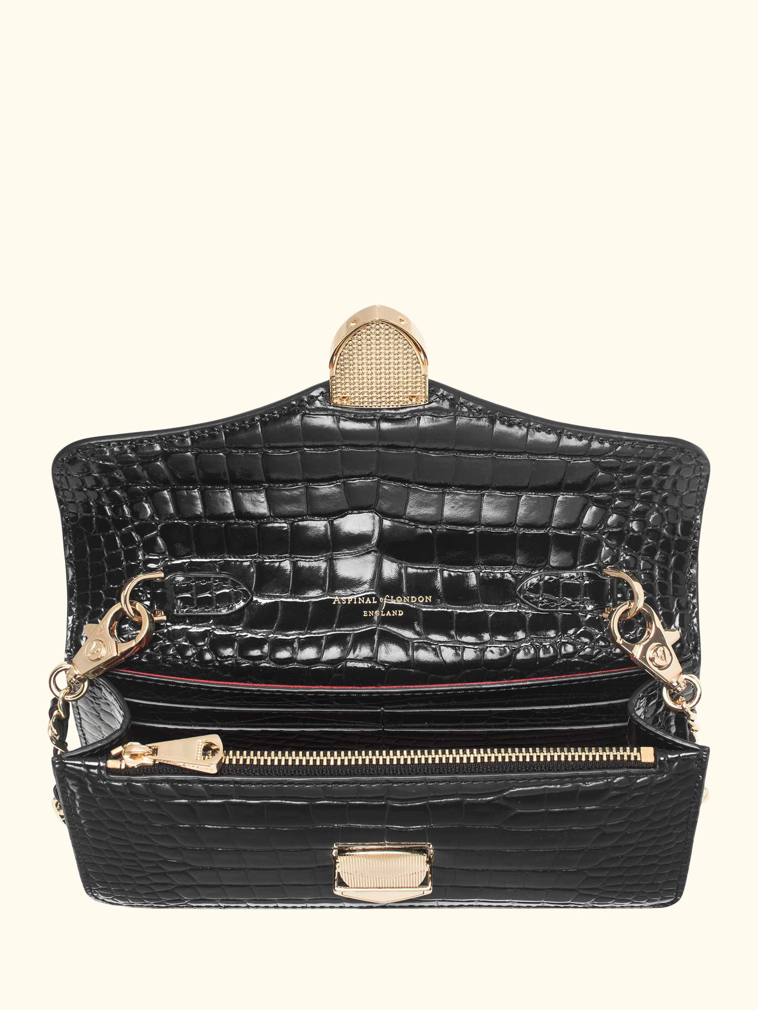 Mayfair Leather Patent Croc Clutch Bag, Black