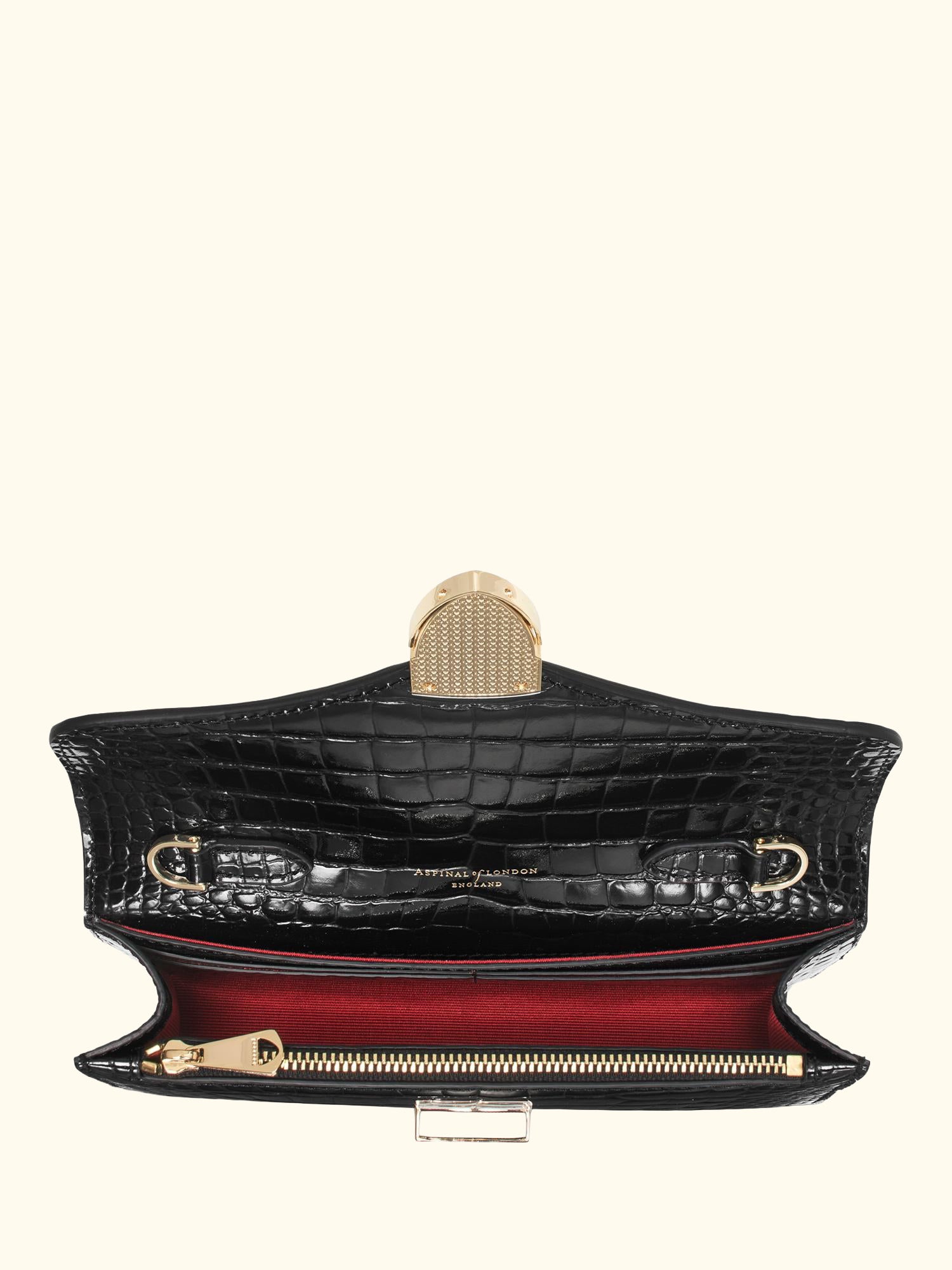 Mayfair Leather Patent Croc Clutch Bag, Black