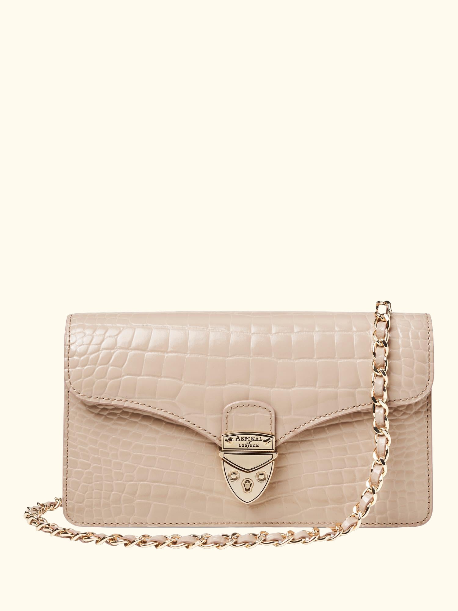 Mayfair Leather Patent Croc Clutch Bag, Taupe
