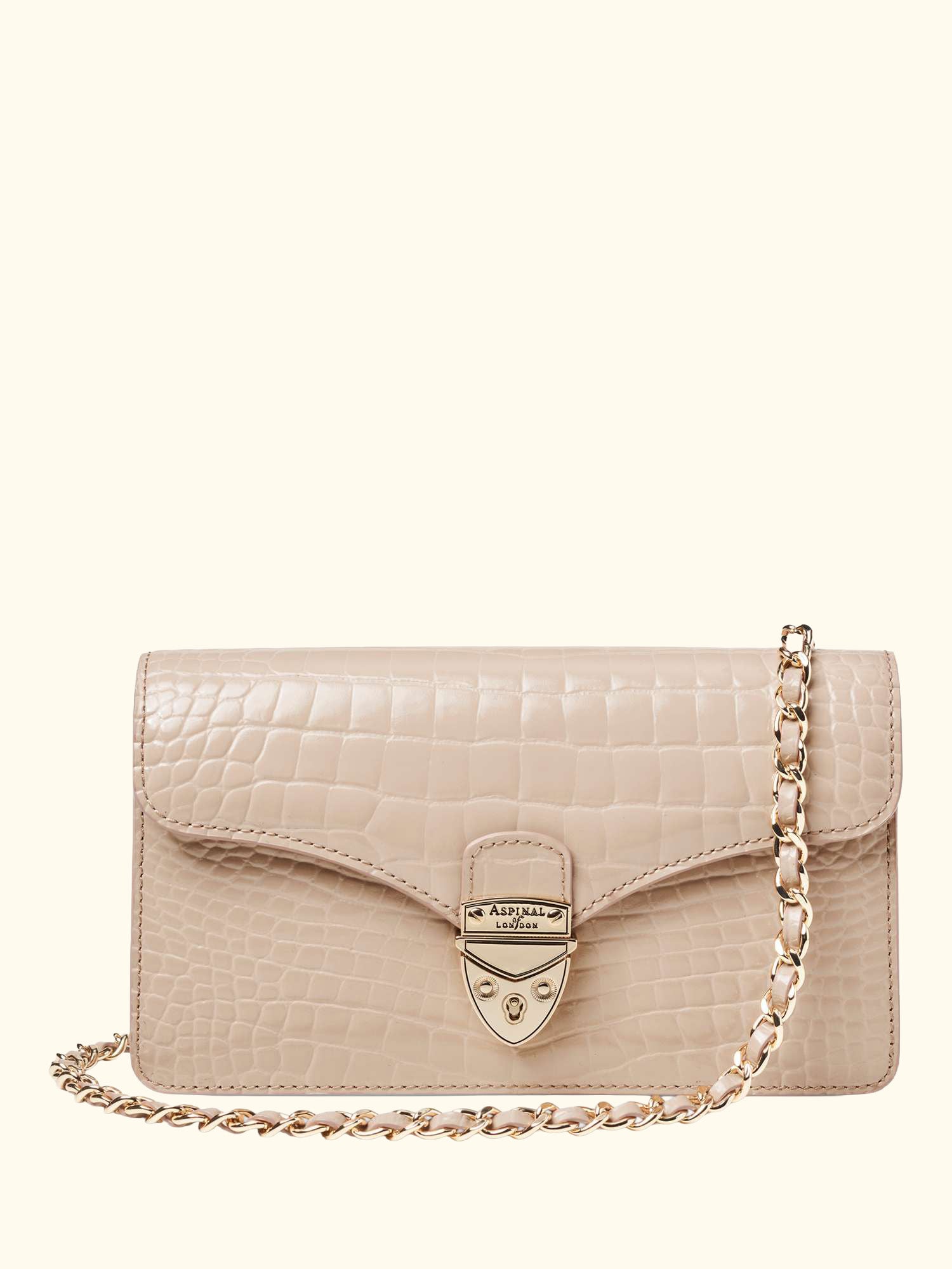Mayfair Leather Patent Croc Clutch Bag, Taupe