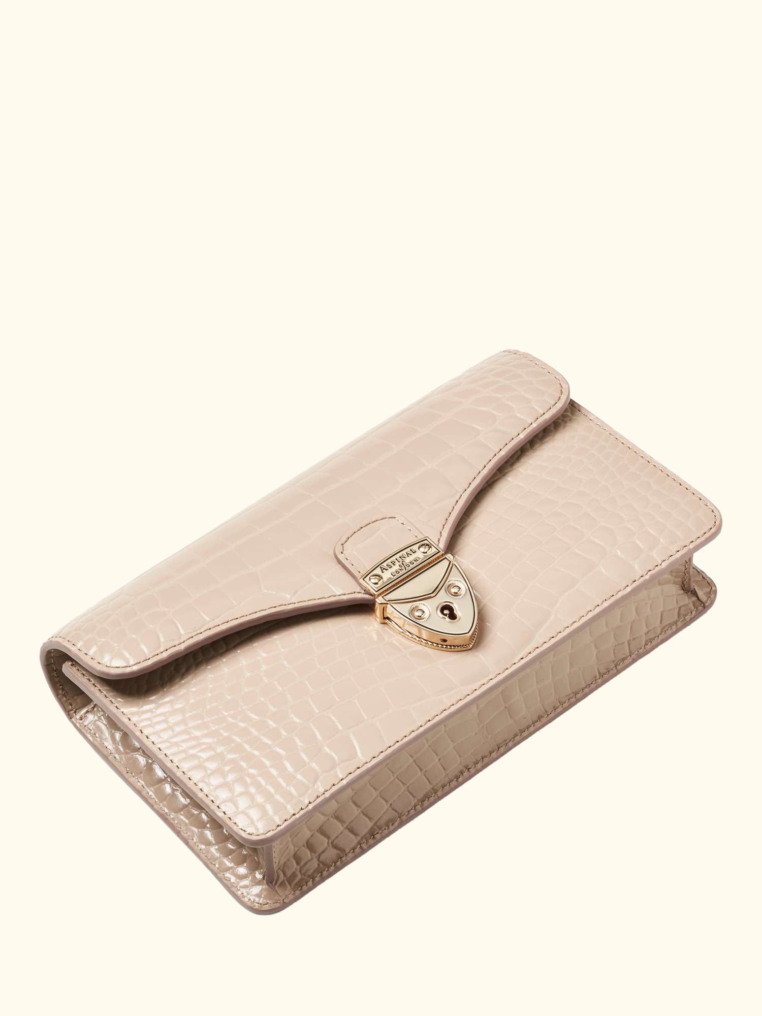 Mayfair Leather Patent Croc Clutch Bag, Taupe
