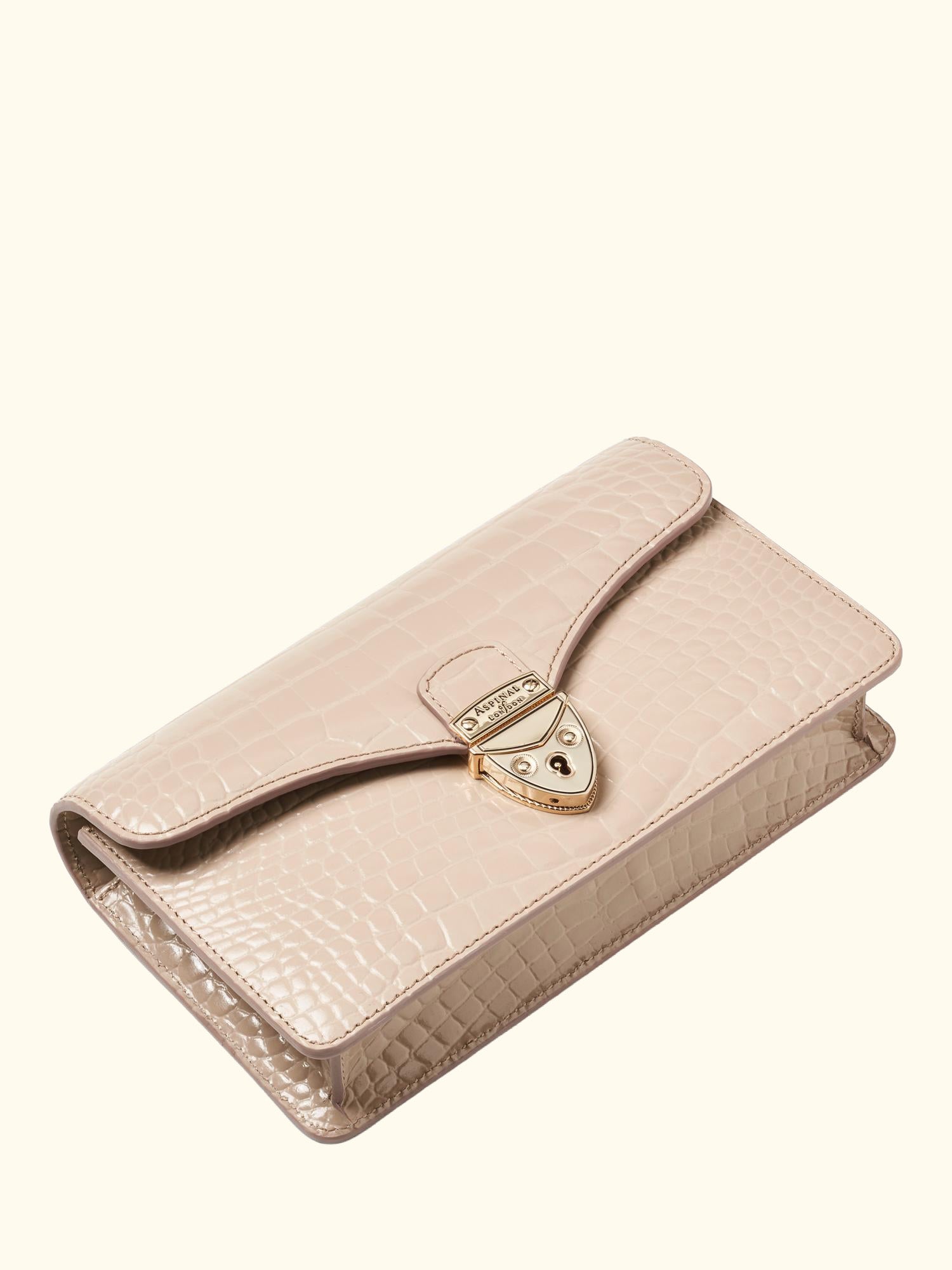Mayfair Leather Patent Croc Clutch Bag, Taupe