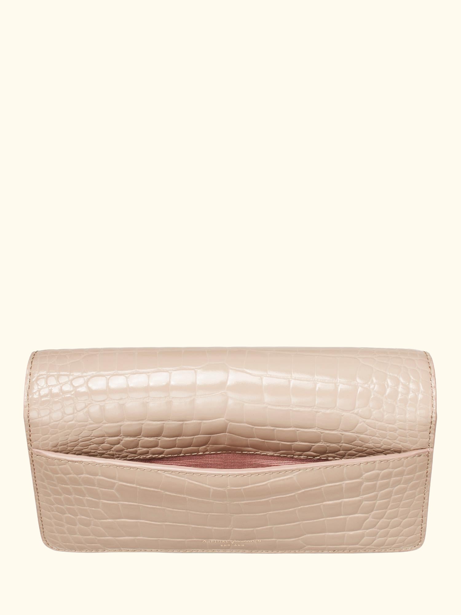 Mayfair Leather Patent Croc Clutch Bag, Taupe