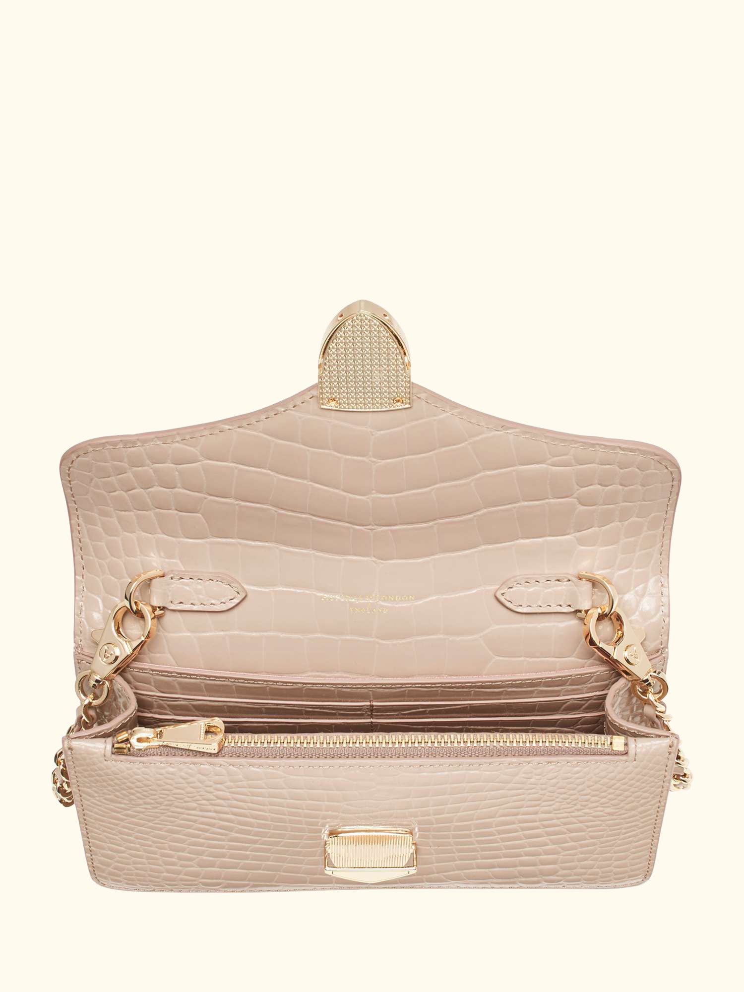 Mayfair Leather Patent Croc Clutch Bag, Taupe