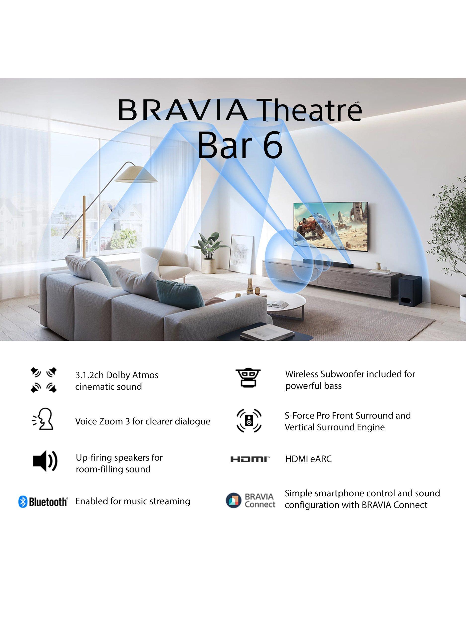 Bravia Theatre Bar 6 HT-B600 Bluetooth Soundbar with Wireless Subwoofer, Dolby Atmos & DTS:X, Black