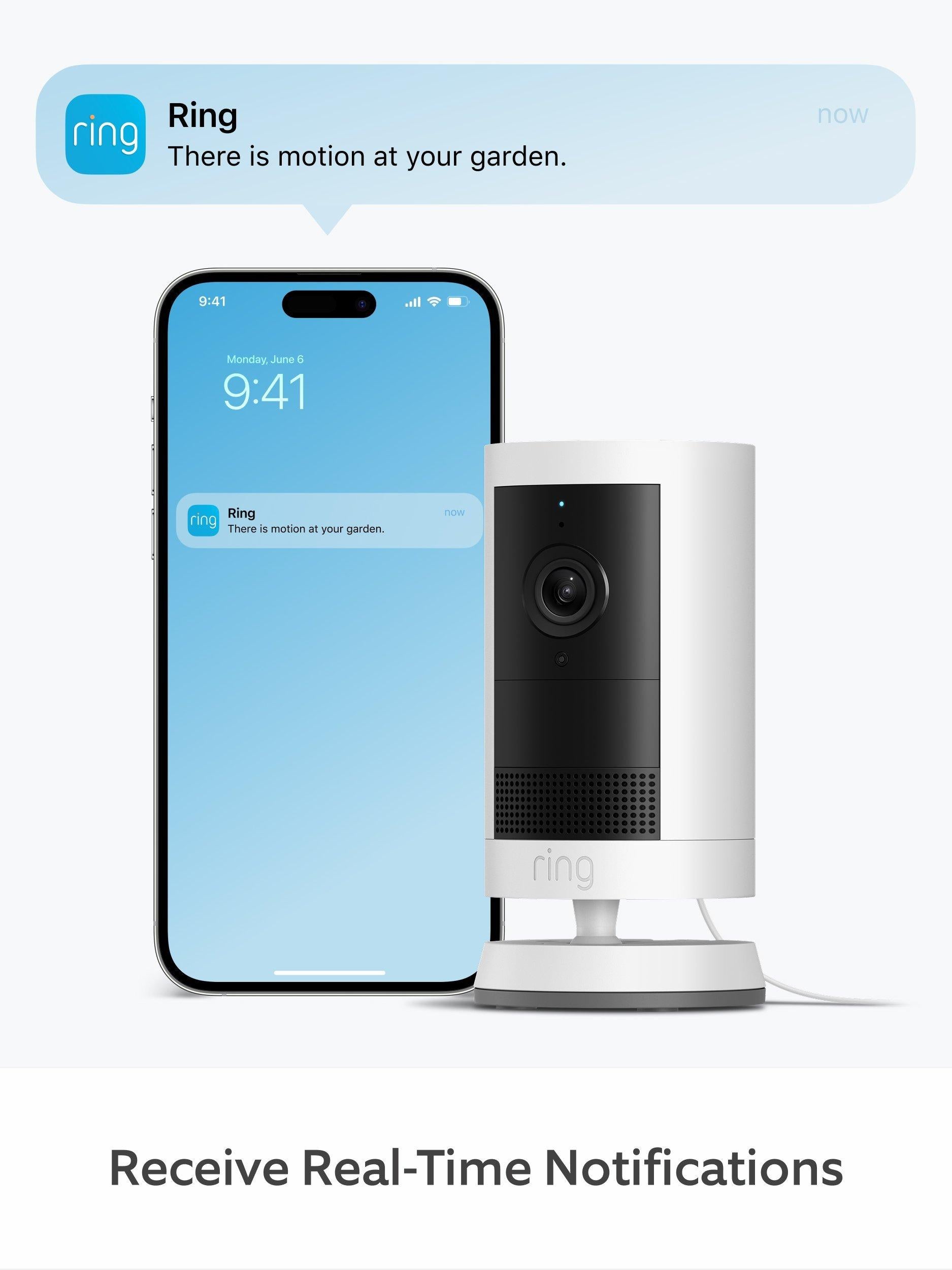 Outdoor Camera Plus Plug-in Smart Security Camera with Built-in Wi-Fi, White