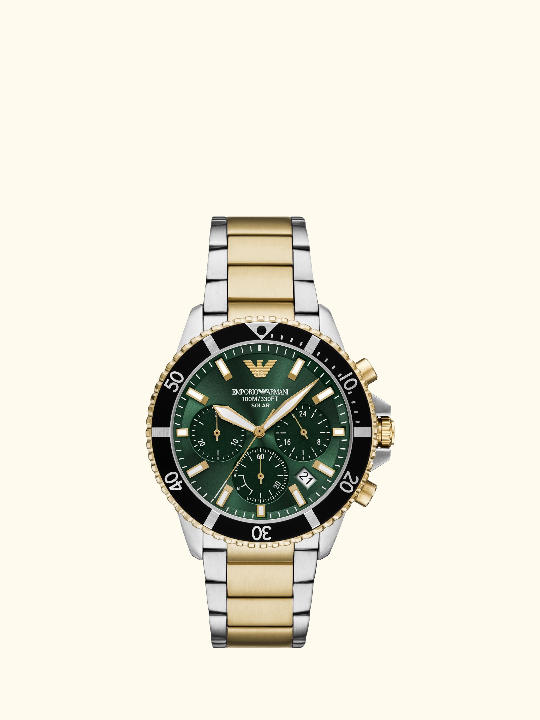 AR11695 Men's World Explorer Solar Bracelet Watch, Green