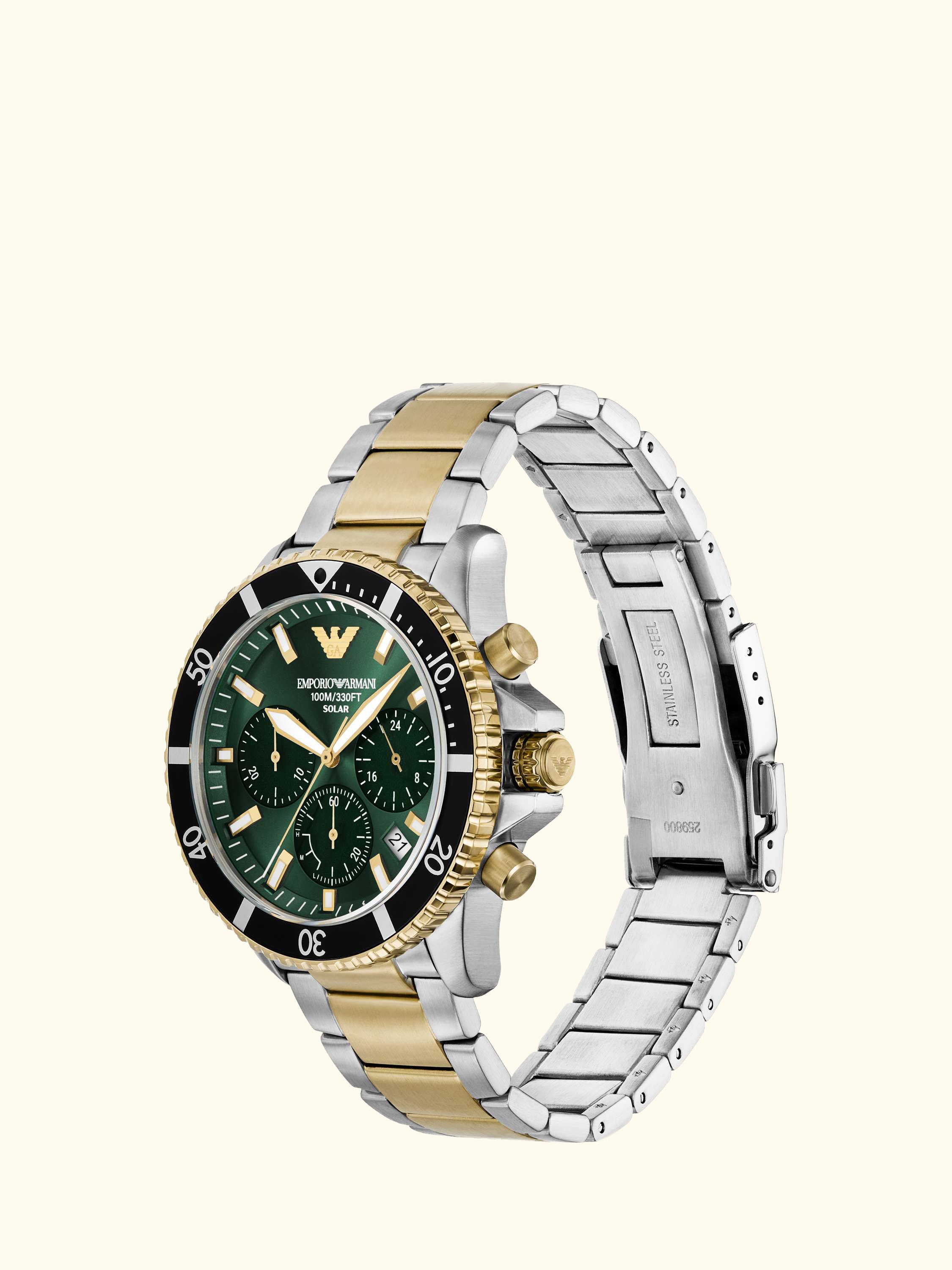 AR11695 Men's World Explorer Solar Bracelet Watch, Green