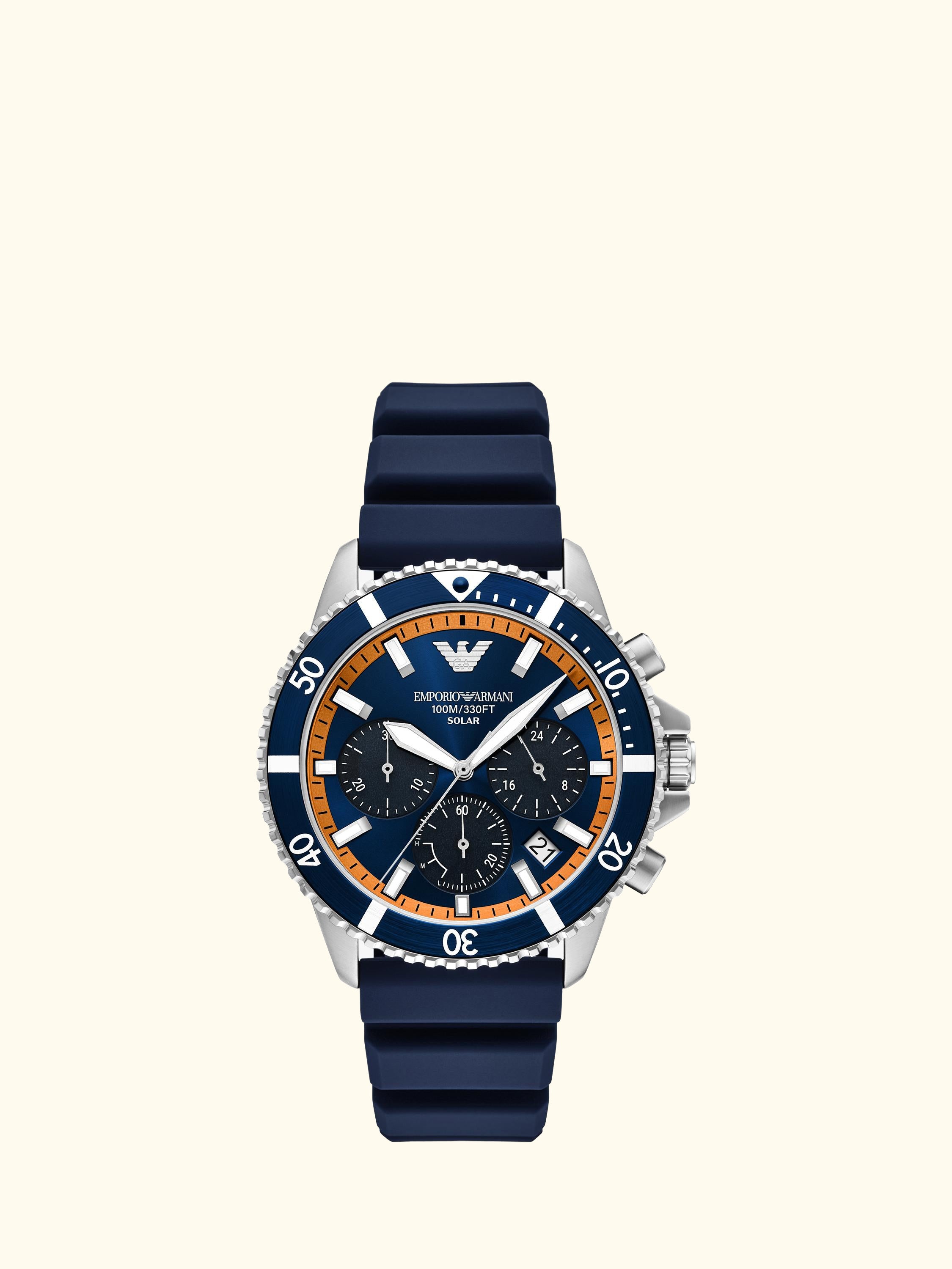 AR11696 Men's World Explorer Solar Silicone Watch, Blue