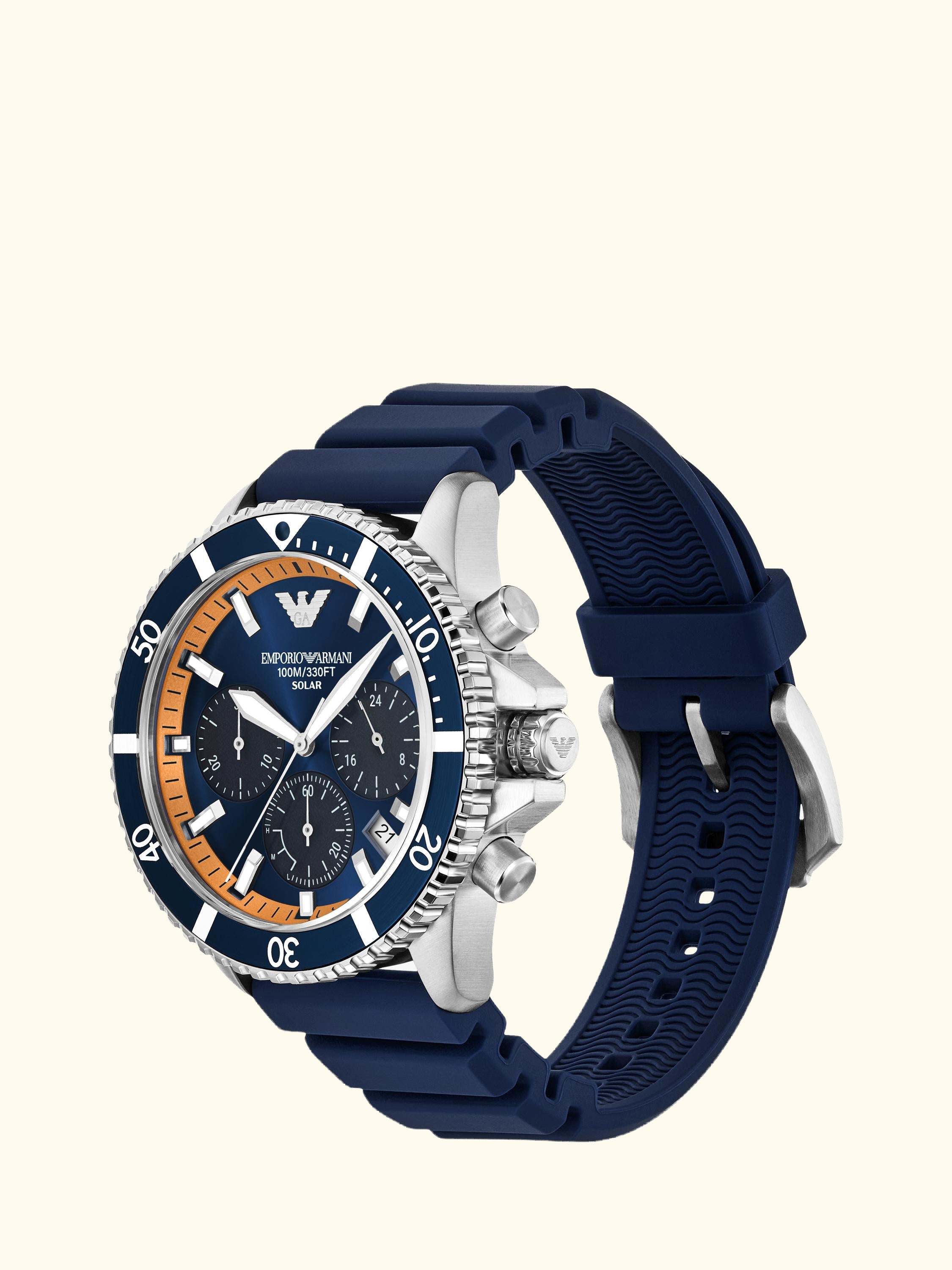 AR11696 Men's World Explorer Solar Silicone Watch, Blue