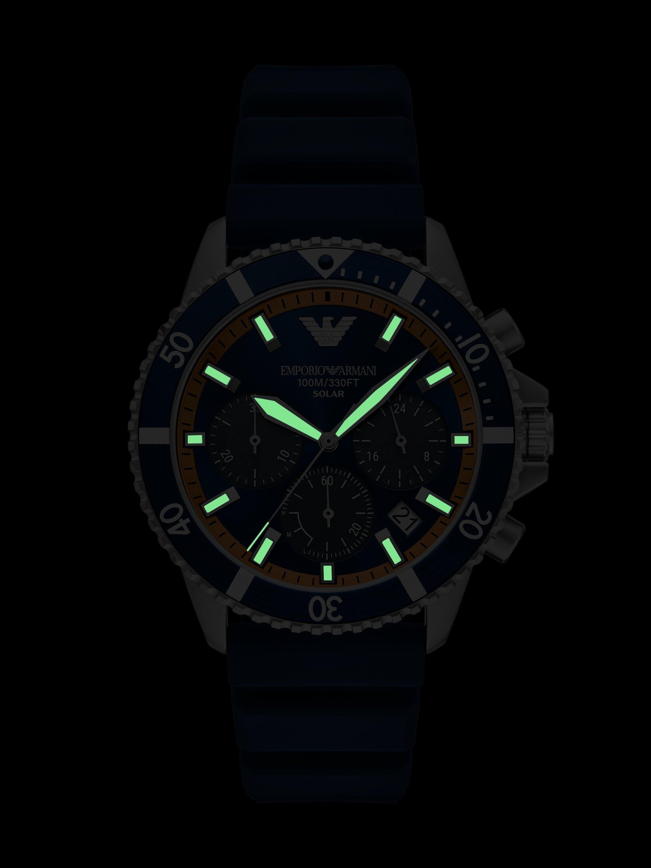 AR11696 Men's World Explorer Solar Silicone Watch, Blue