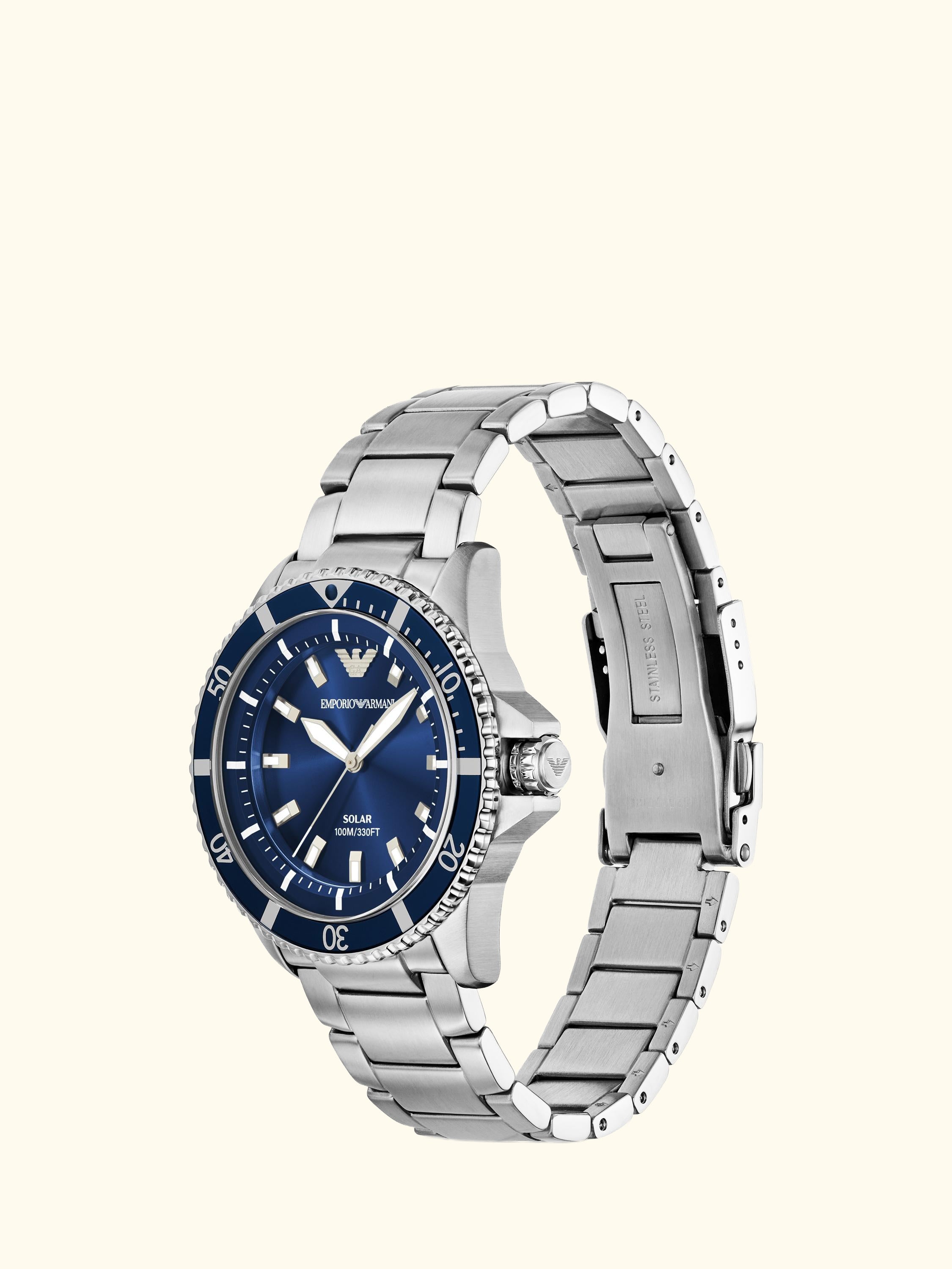 AR11697 Men's World Explorer Solar Bracelet Watch, Blue
