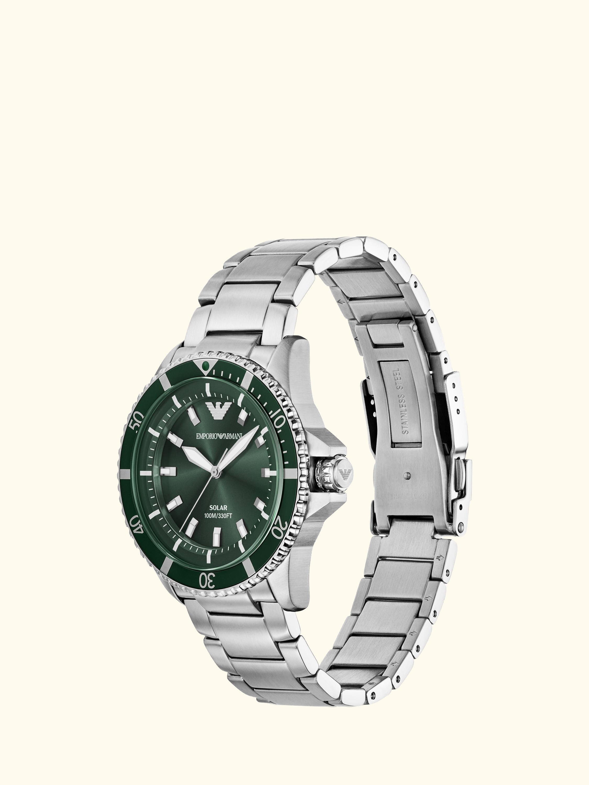 AR11698 Men's World Explorer Solar Bracelet Watch, Green