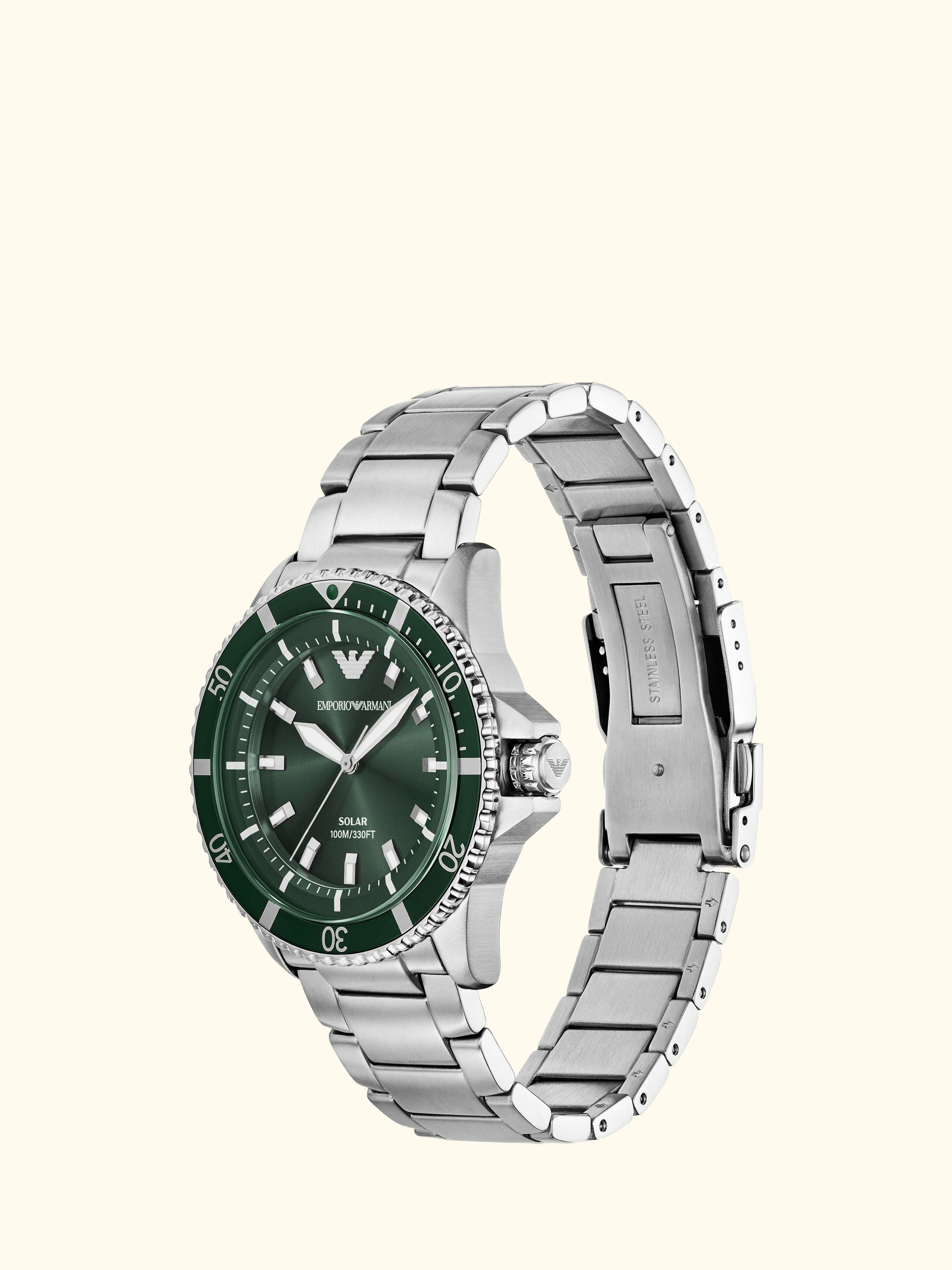 AR11698 Men's World Explorer Solar Bracelet Watch, Green