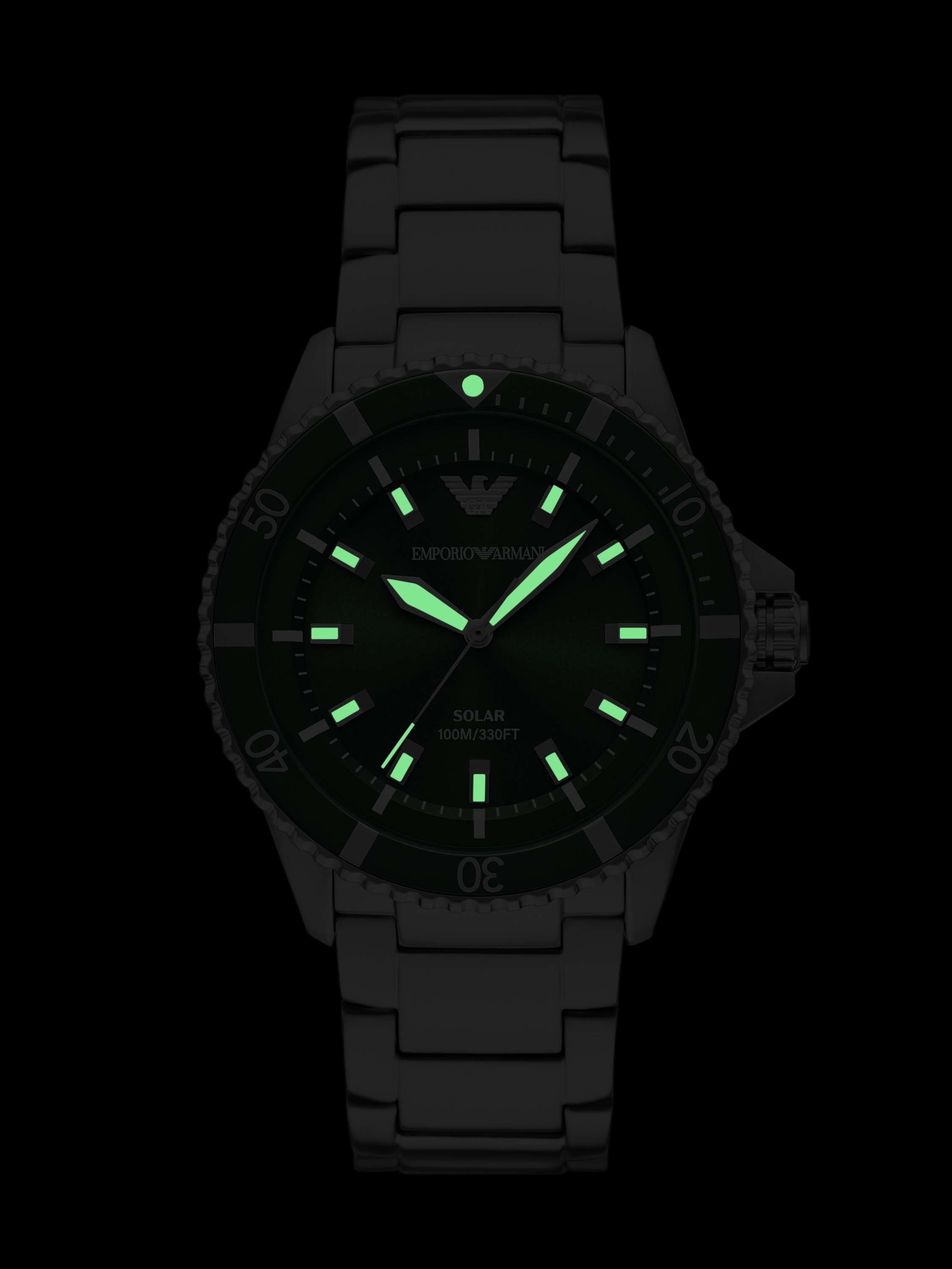 AR11698 Men's World Explorer Solar Bracelet Watch, Green
