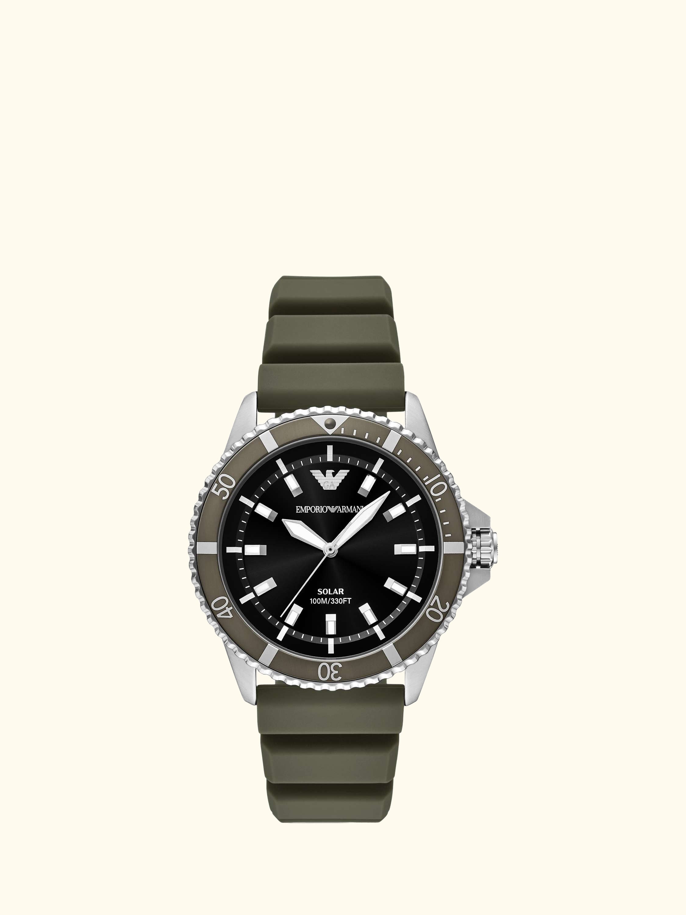 AR11699 Men's World Explorer Solar Silicone Watch, Green
