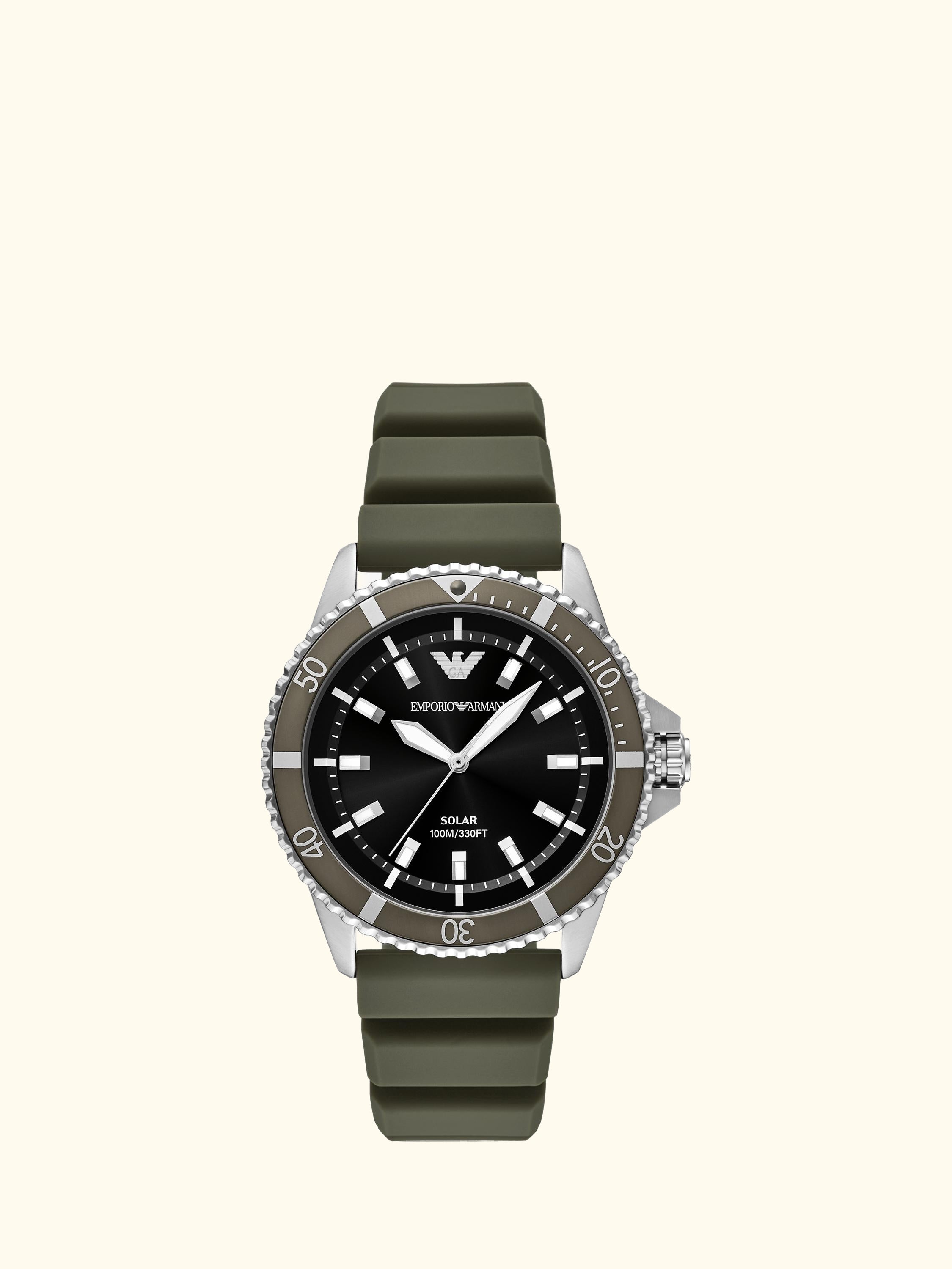 AR11699 Men's World Explorer Solar Silicone Watch, Green