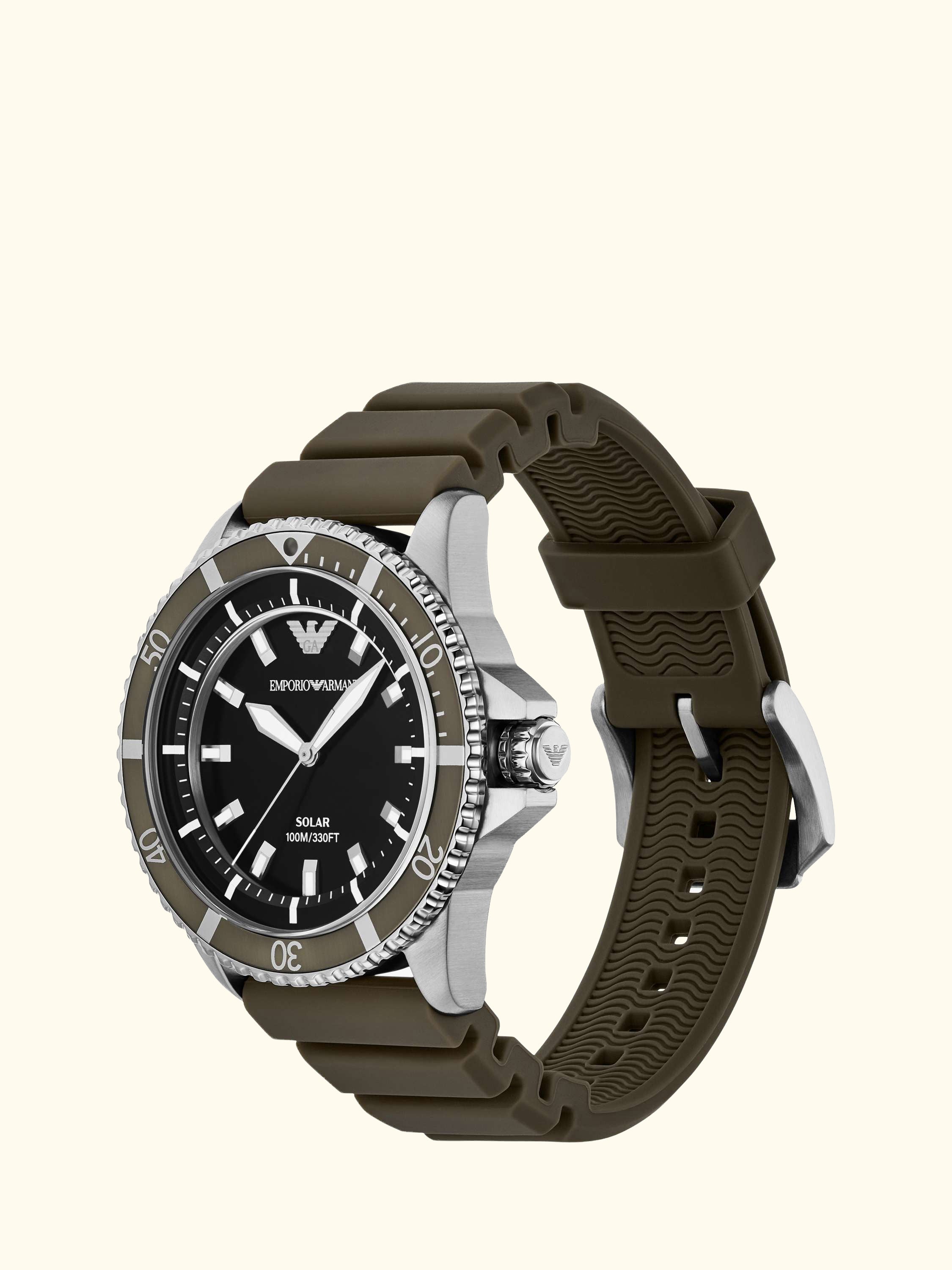 AR11699 Men's World Explorer Solar Silicone Watch, Green