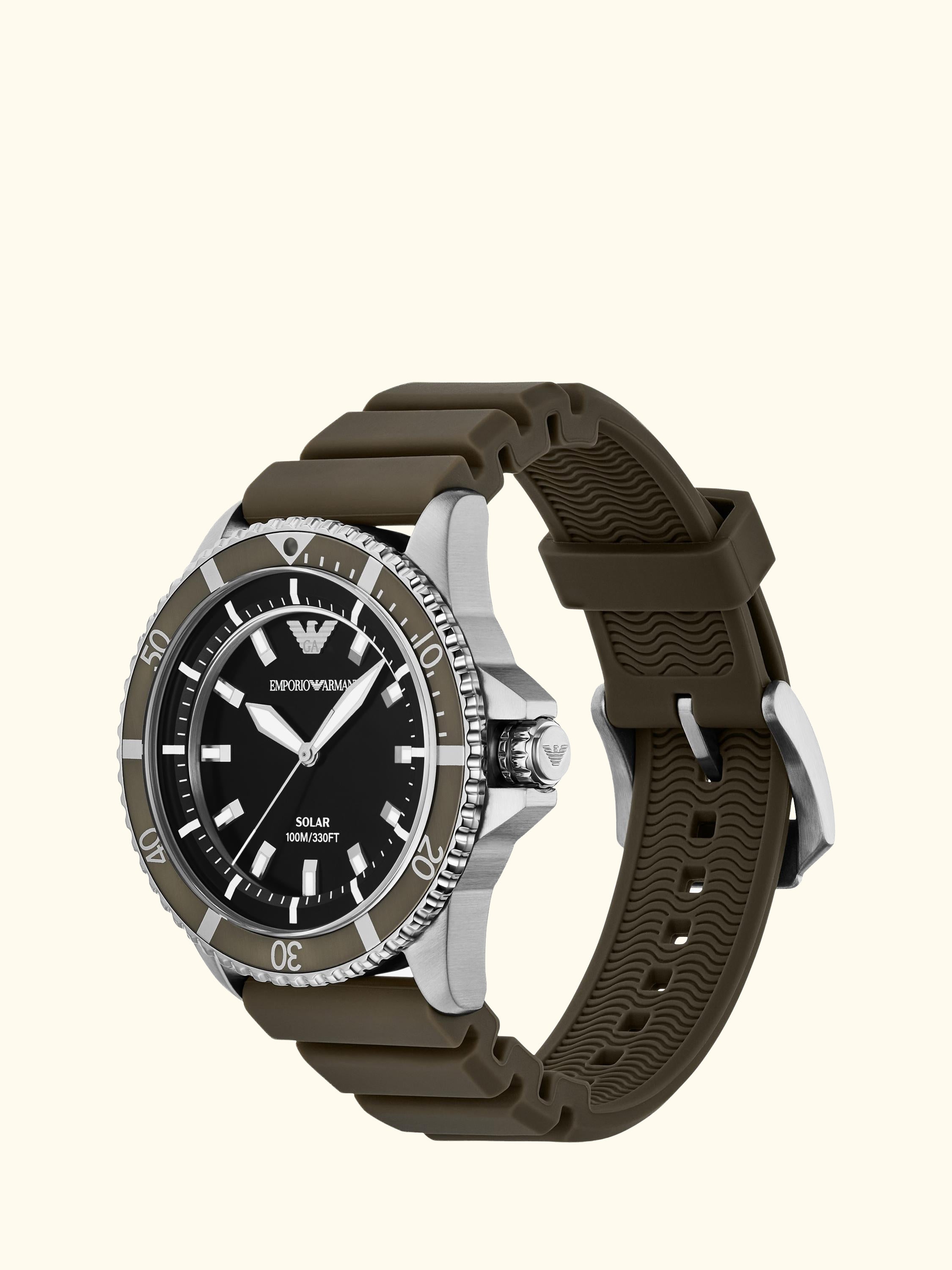 AR11699 Men's World Explorer Solar Silicone Watch, Green