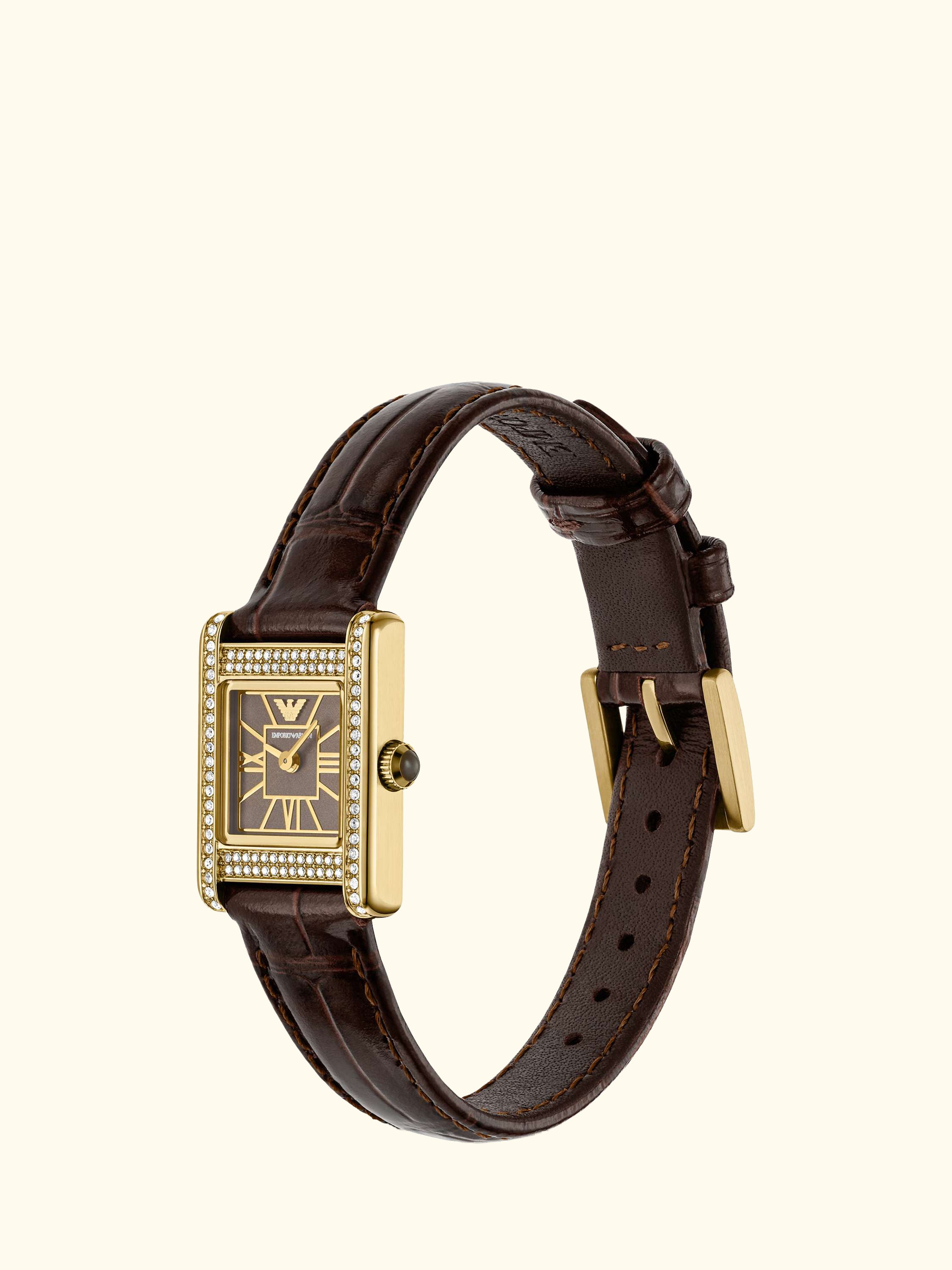 AR11705 Women's Crystal Leather Strap Watch, Brown