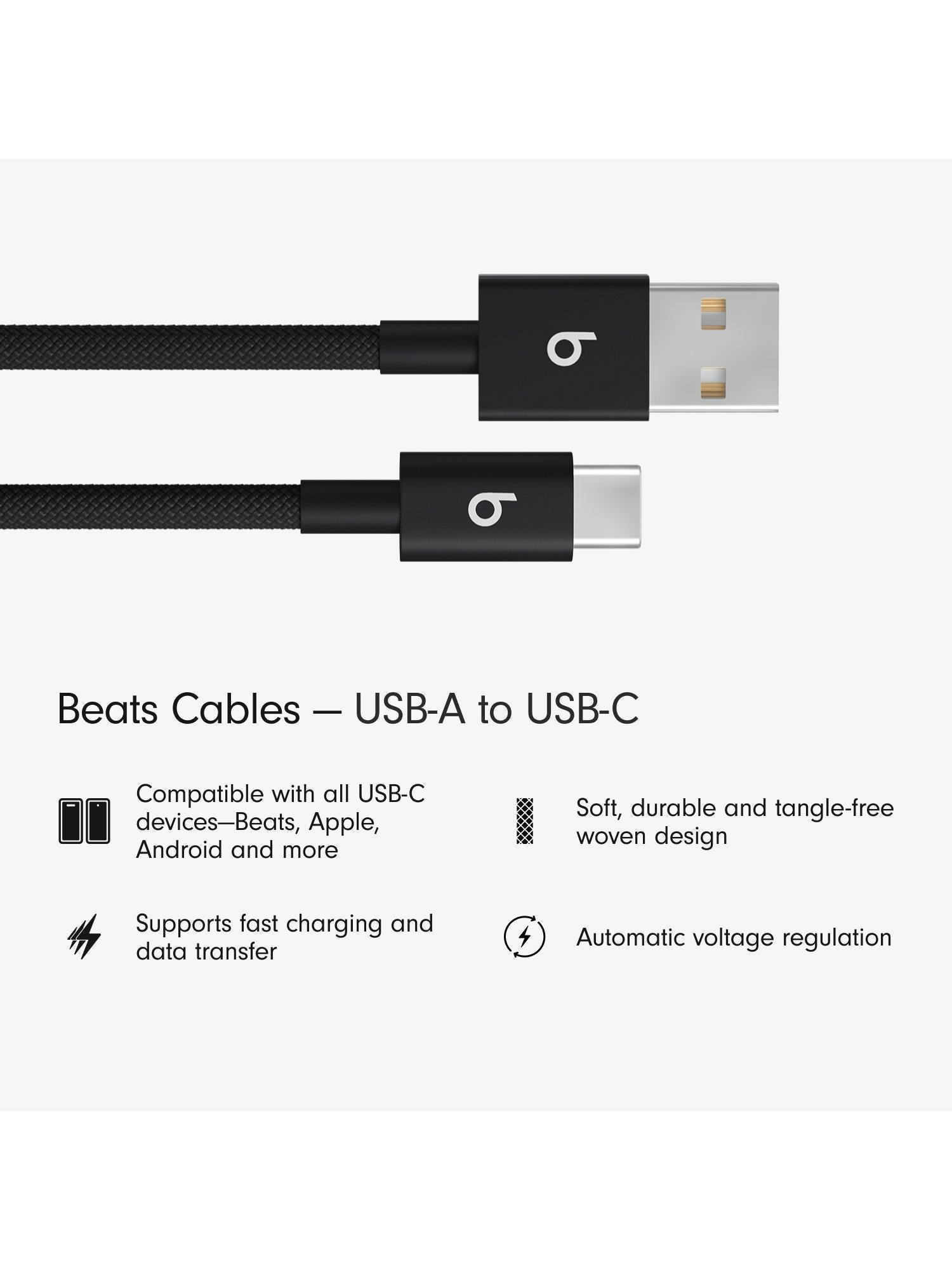 USB-A to USB-C Woven Cable, 1.5m, Pack of 2, Bolt Black