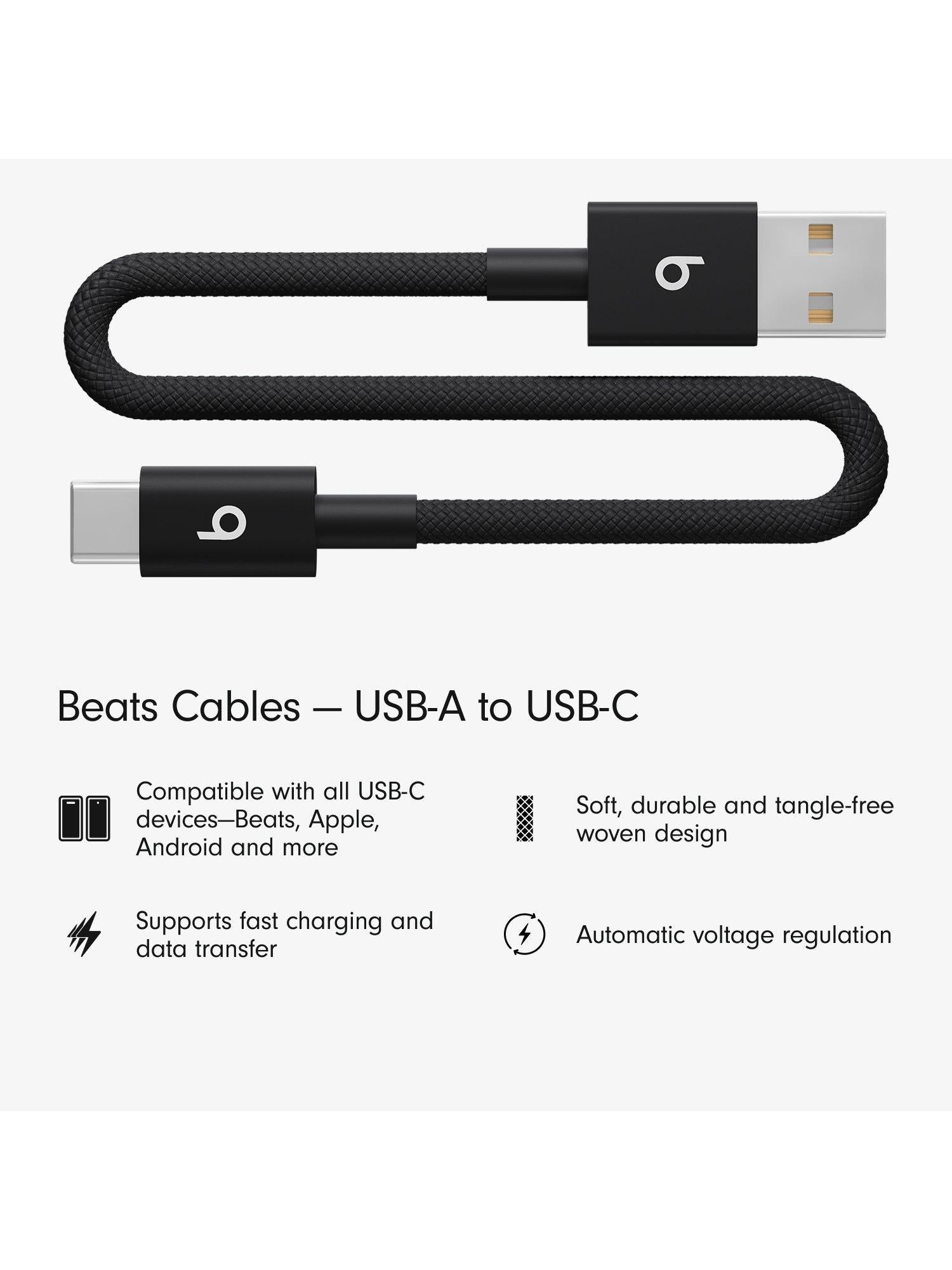 USB-A to USB-C Woven Short Cable, 20cm, Bolt Black
