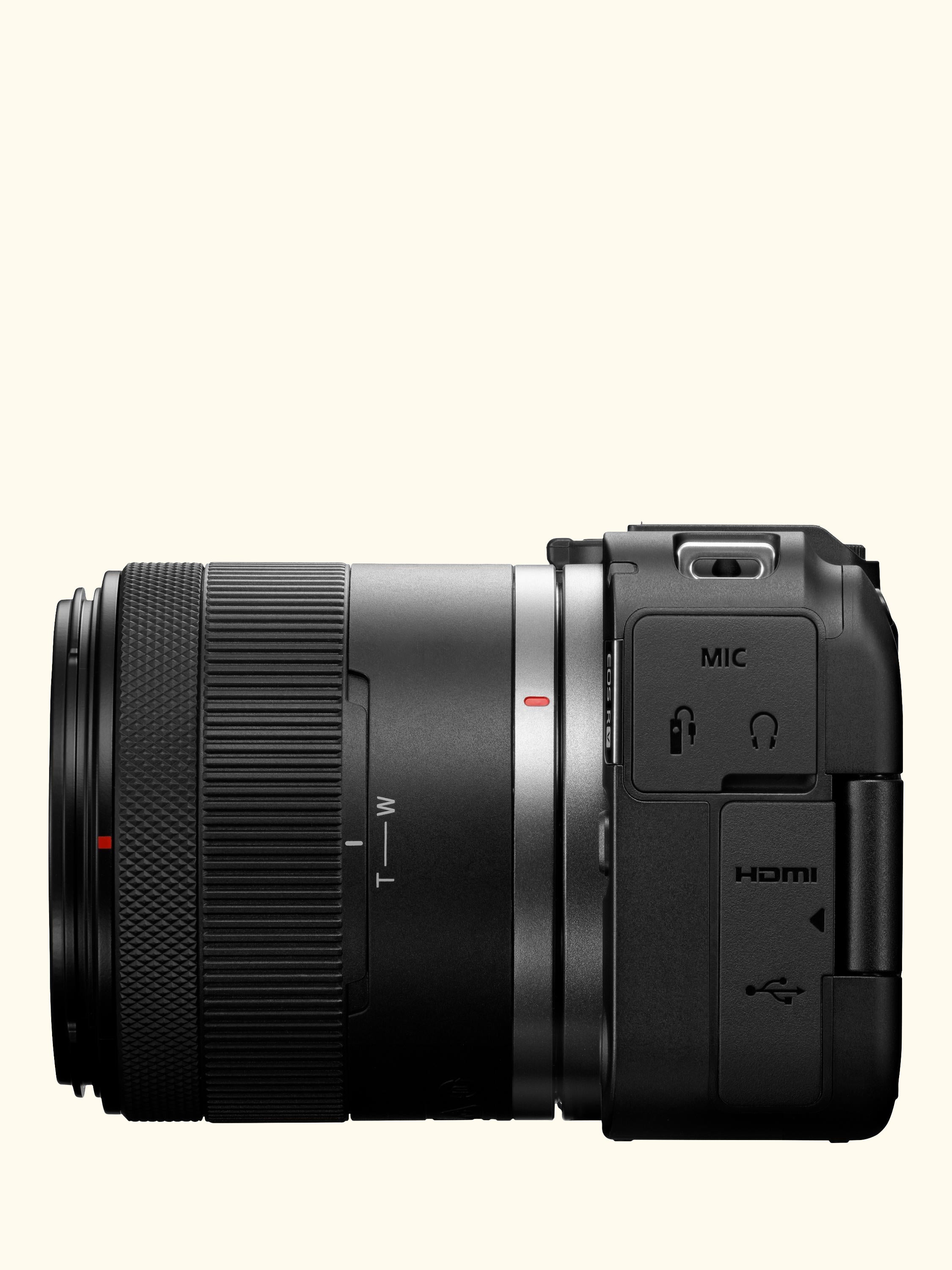 EOS R50 V Compact System Camera with RF-S 14-30mm Power Zoom Lens, 4K Ultra HD, 24.2MP, Wi-Fi, Bluetooth, 3” Vari-Angle Touch Screen, Black, Creator Kit with Tripod Grip, 128GB Memory Card & Stereo Microphone
