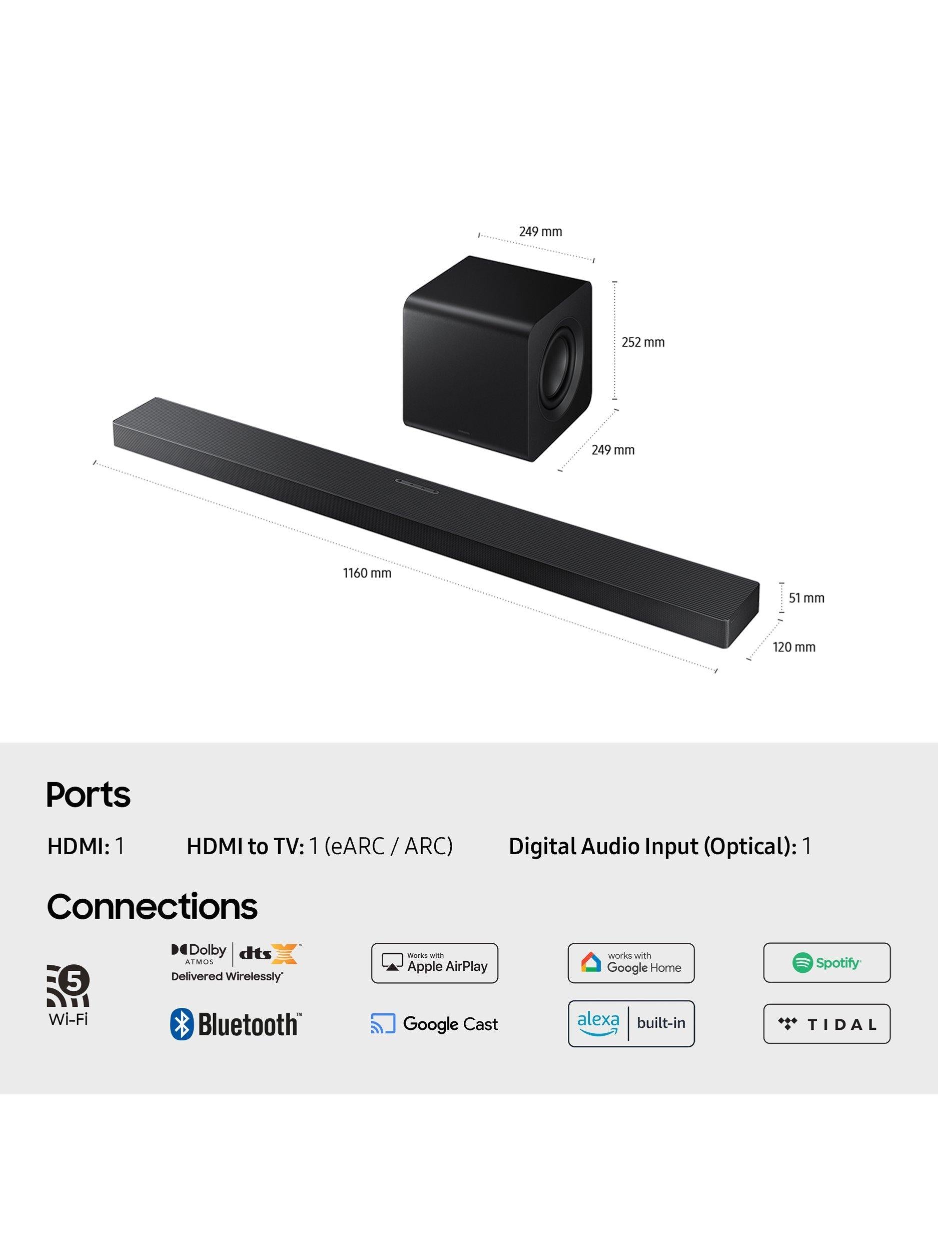 HW-QS700F Bluetooth Wi-Fi Soundbar with Dolby Atmos, DTS:X & Wireless Subwoofer, Black