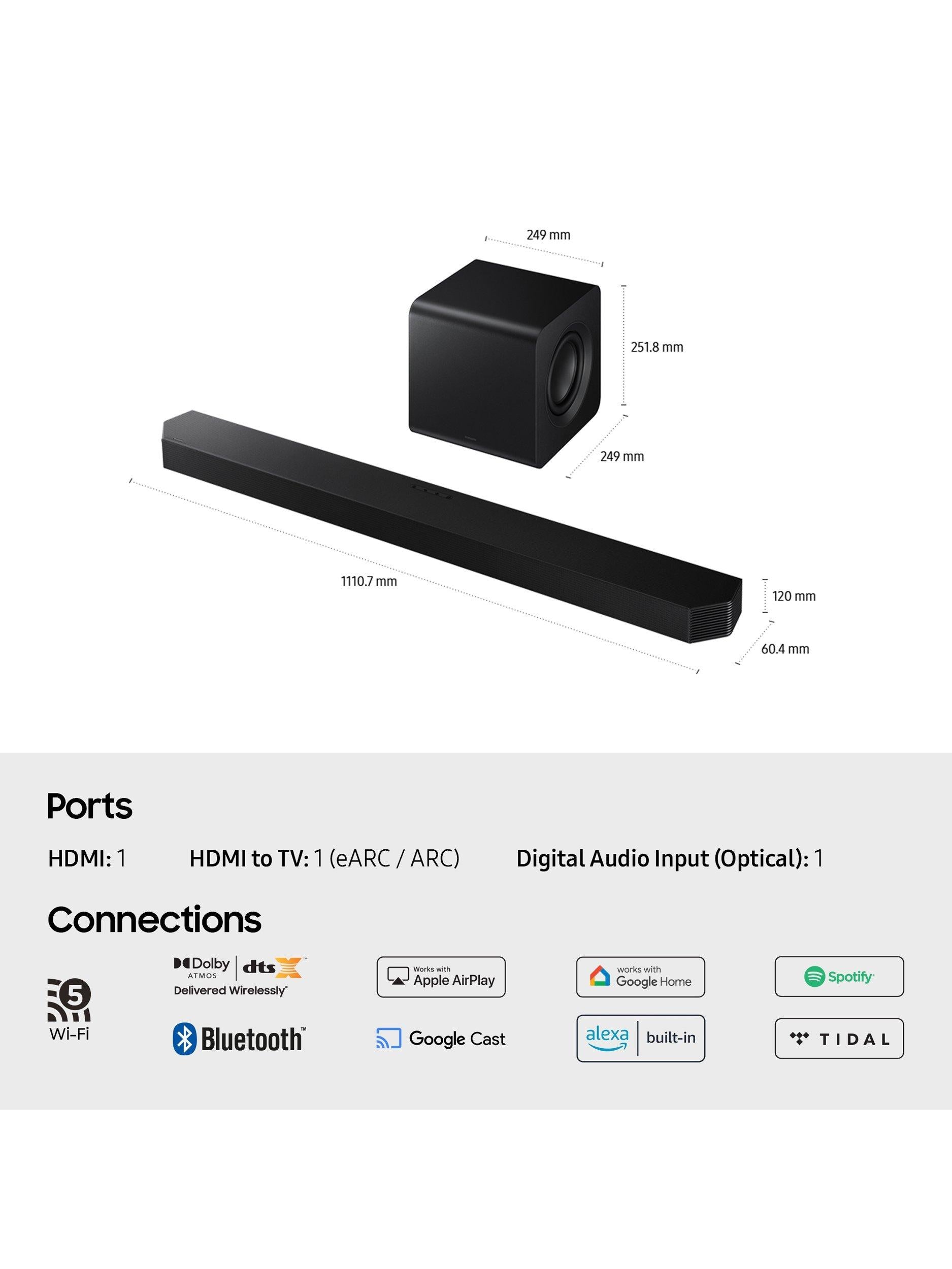 HW-Q800F Bluetooth Wi-Fi Cinematic Soundbar with Dolby Atmos, DTS:X & Wireless Subwoofer, Black