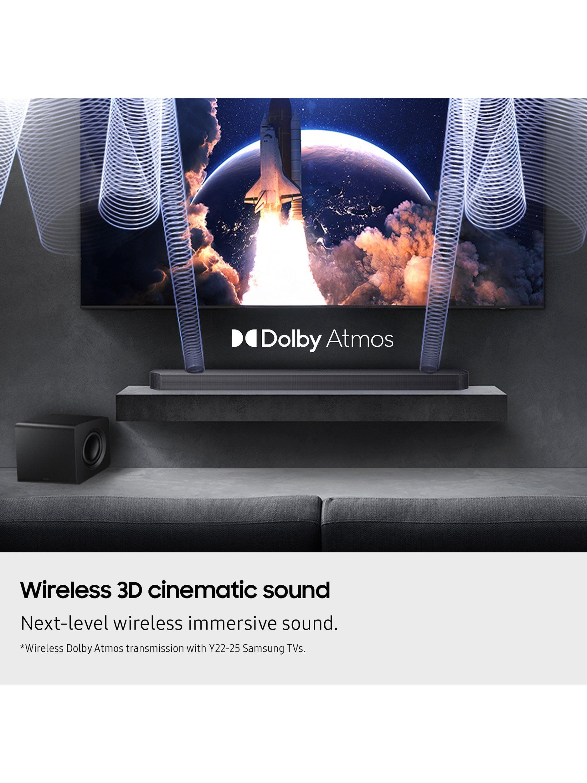 HW-Q930F Bluetooth Wi-Fi Cinematic Soundbar with Dolby Atmos, DTS:X, Wireless Subwoofer & Rear Speakers, Black