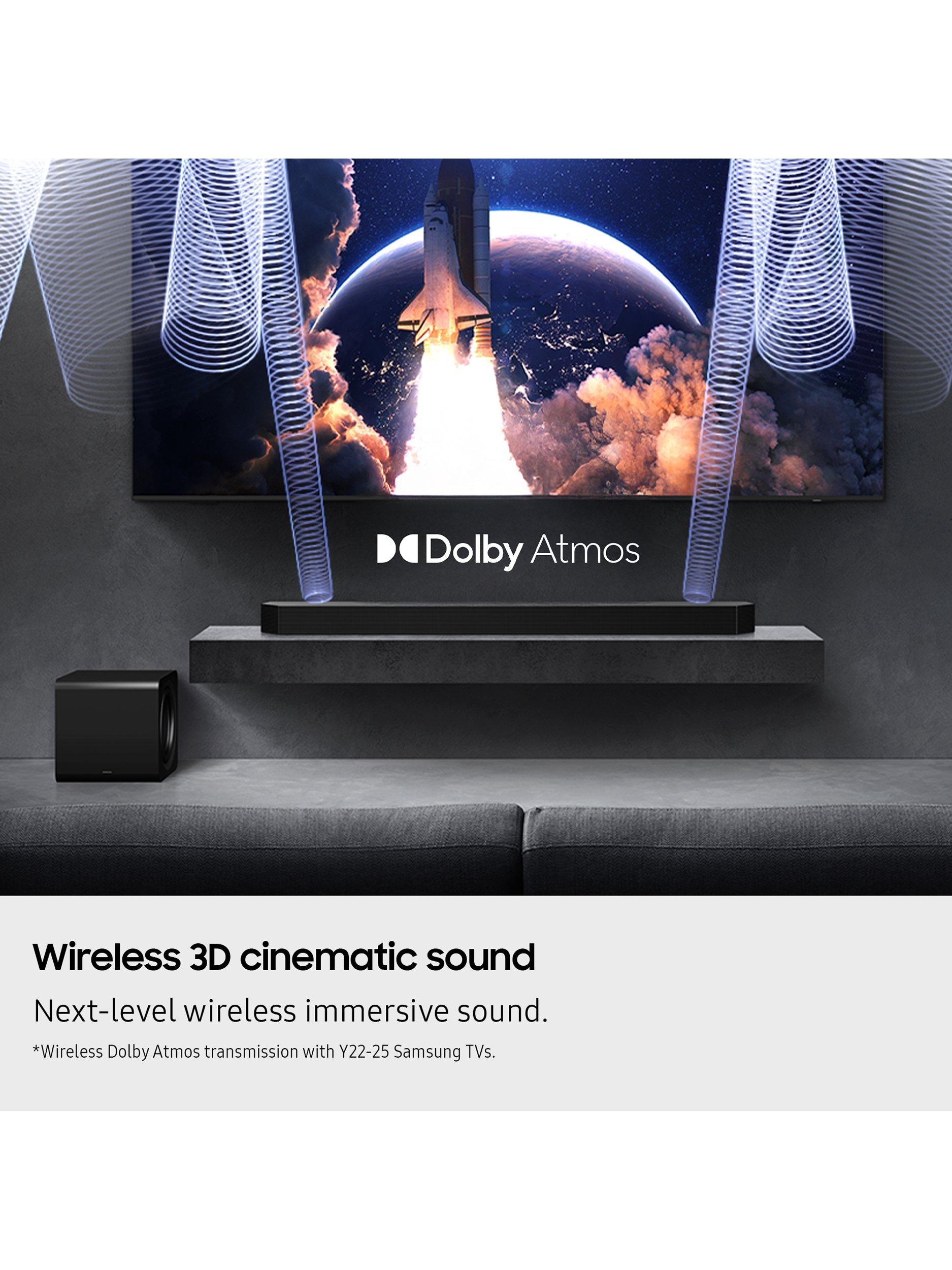 HW-Q990F Bluetooth Wi-Fi Cinematic Soundbar with Dolby Atmos, DTS:X, Wireless Subwoofer & Rear Speakers, Black