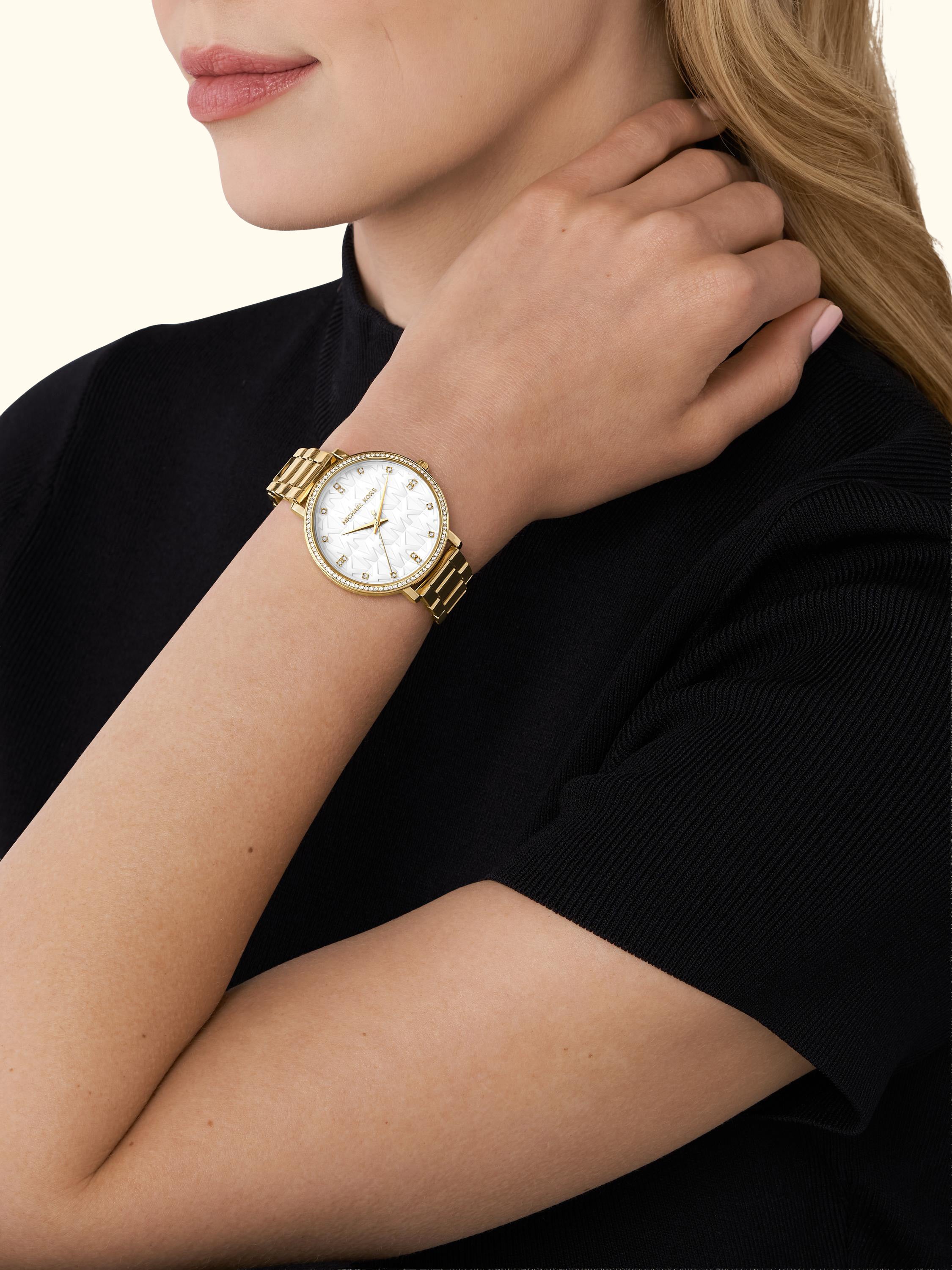 MK4919 Pyper Stainless Steel Cubic Zirconia Bracelet Watch, Gold