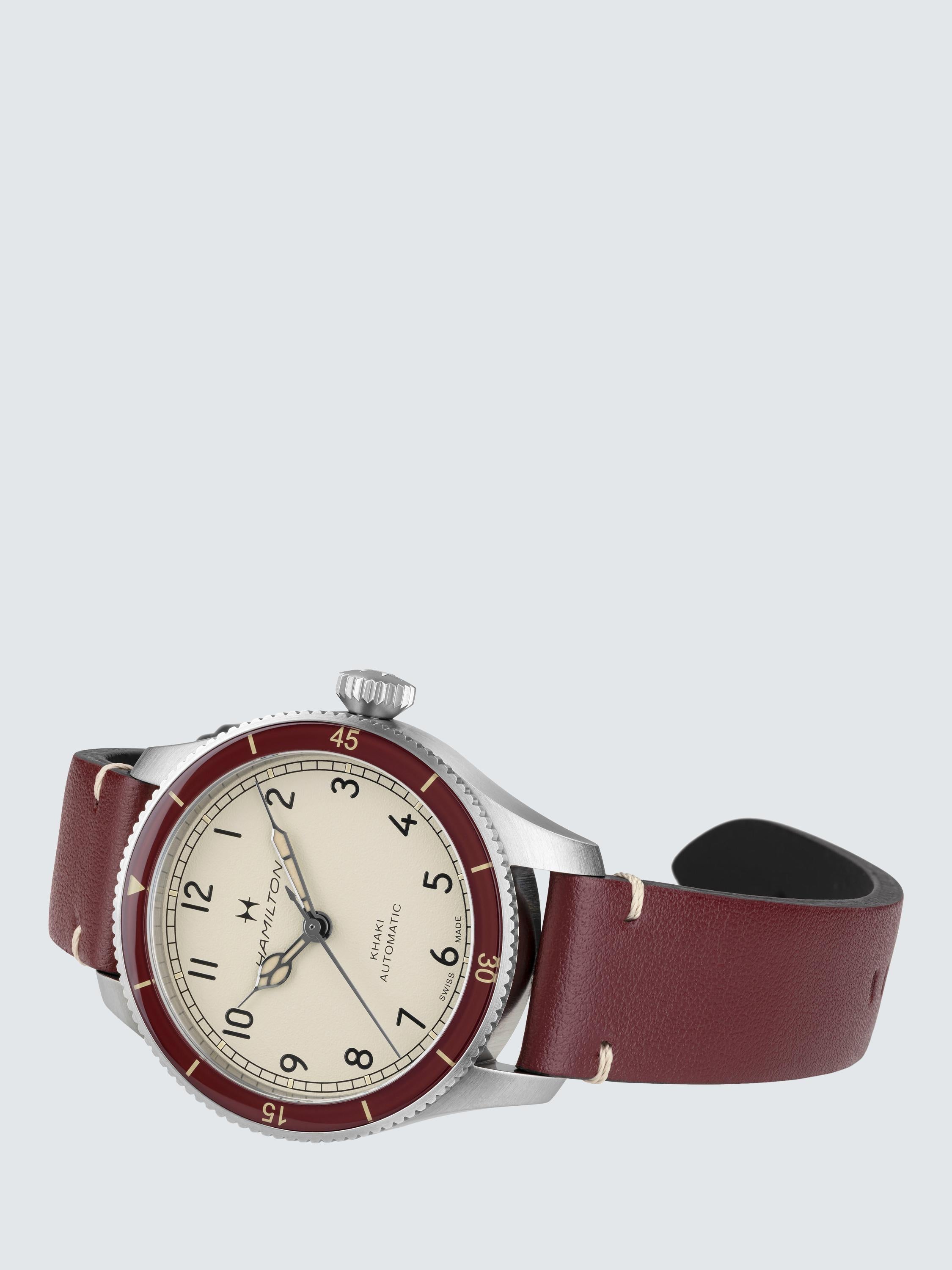 H76265810 Unisex Aviation Pilot Pioneer Leather Strap Watch