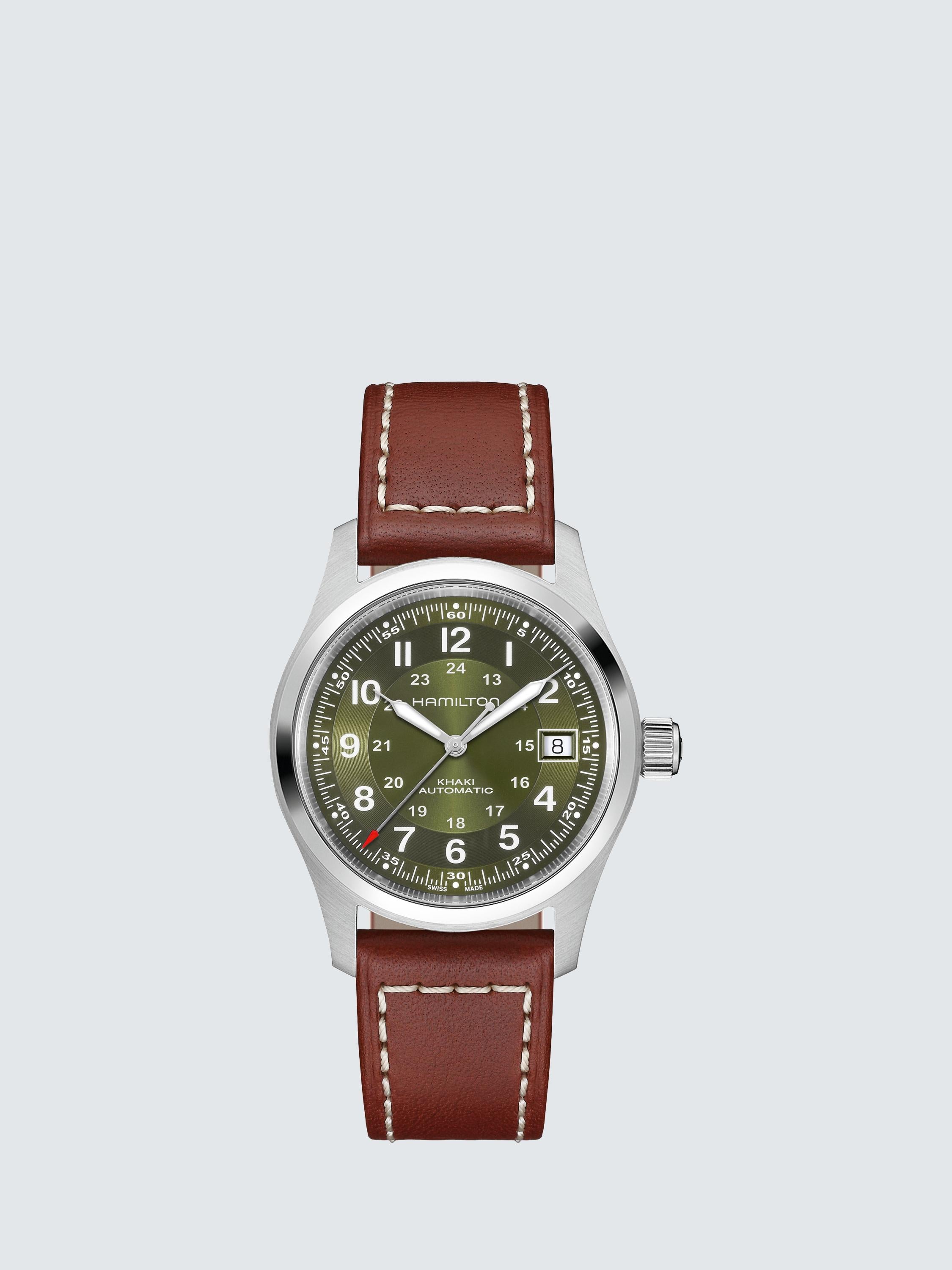 H70455560 Unisex Field Automatic Leather Watch, Green